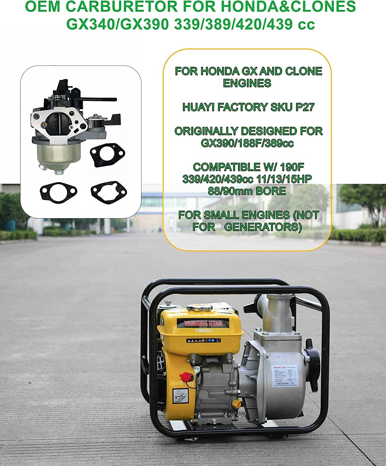 YAMAKATO Carburetor for Honda & Predator 420cc, 389cc, 459cc - Performance Upgrade with Jet, Mini Bike Model