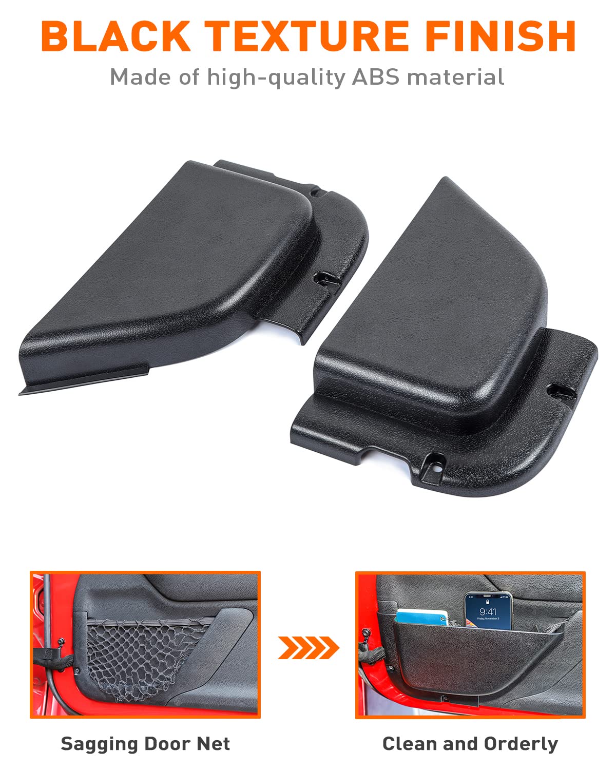 Savadicar Dp5 Front Door Storage Pockets Without Cup Holder, Door Side Insert Box Organizer For 2011-2018 Jeep Wrangler Jk Jku 2/4 Door, Interior Expansion Accessories, Black, 2 Pcs