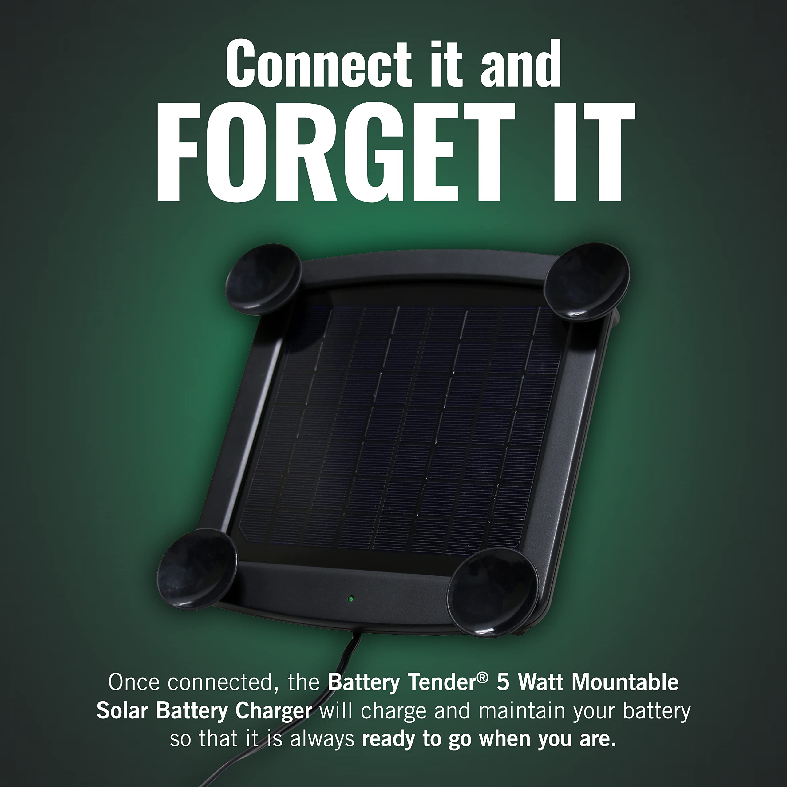 Battery Tender 5 Watt Solar Panel 12V Battery Charger with Charge Controller - IP67 Weatherproof - Windshield or Handlebar Mount