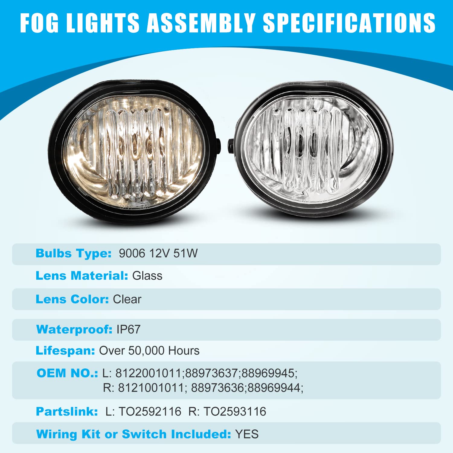 Cpw Fog Lights Compatible With [2003 2004 2005 2006 2007 2008 Toyota Matrix/Pontiac Vibe] Driving Fog Lights + Switch + Wiring K
