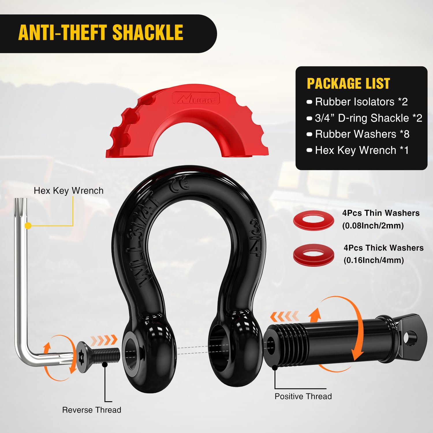 Nilight 3'' x 20' Recovery Tow Strap Kit with 2Pcs 3/4'' Anti-Theft D-Ring Shackles and Storage Bag Tow Rope for Car Truck SUV A
