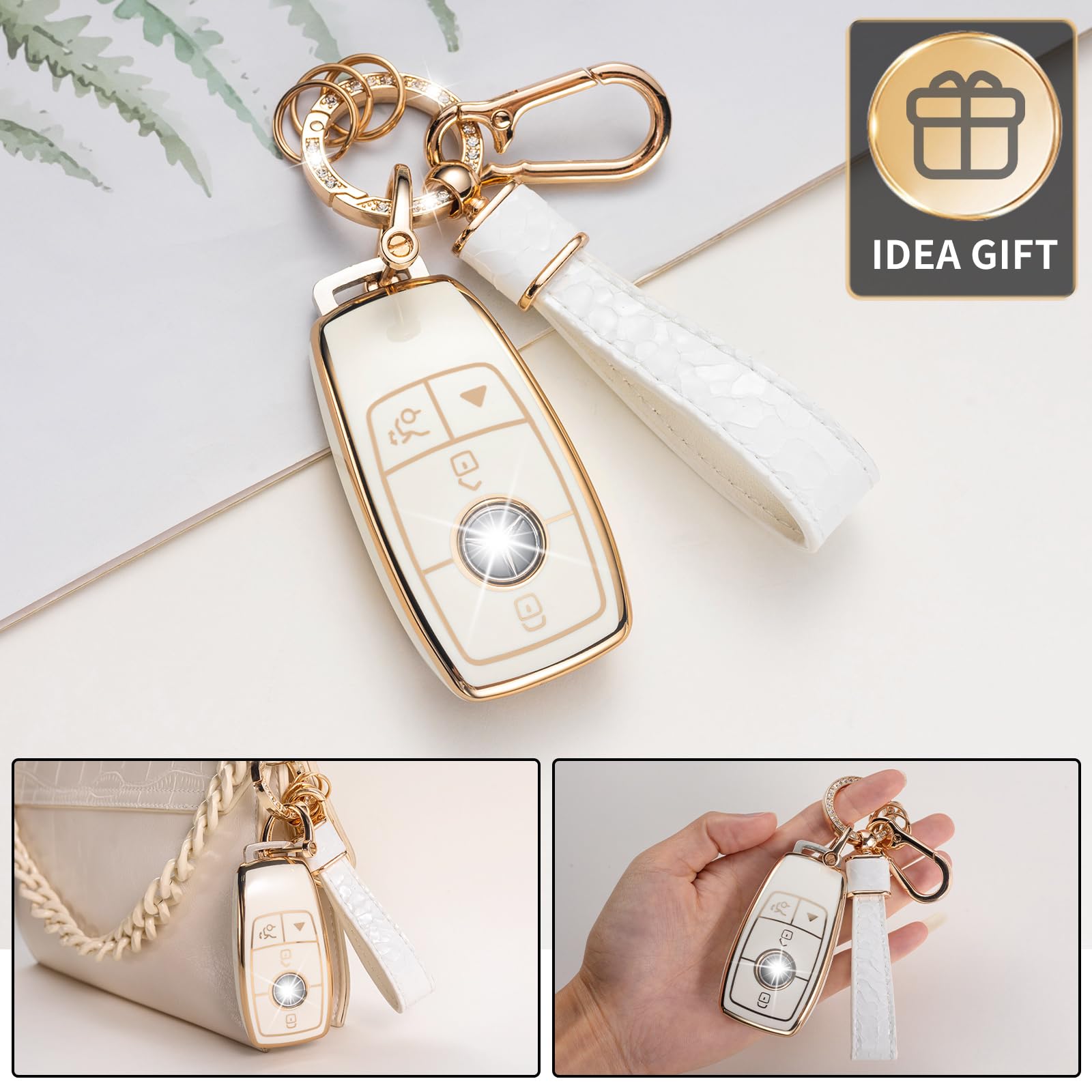 Cacarlike For Benz Key Fob Cover With Benz Keychain, Car Key Fob Case Compatible With A-Class C-Class G-Class 2017-2021 E-Class
