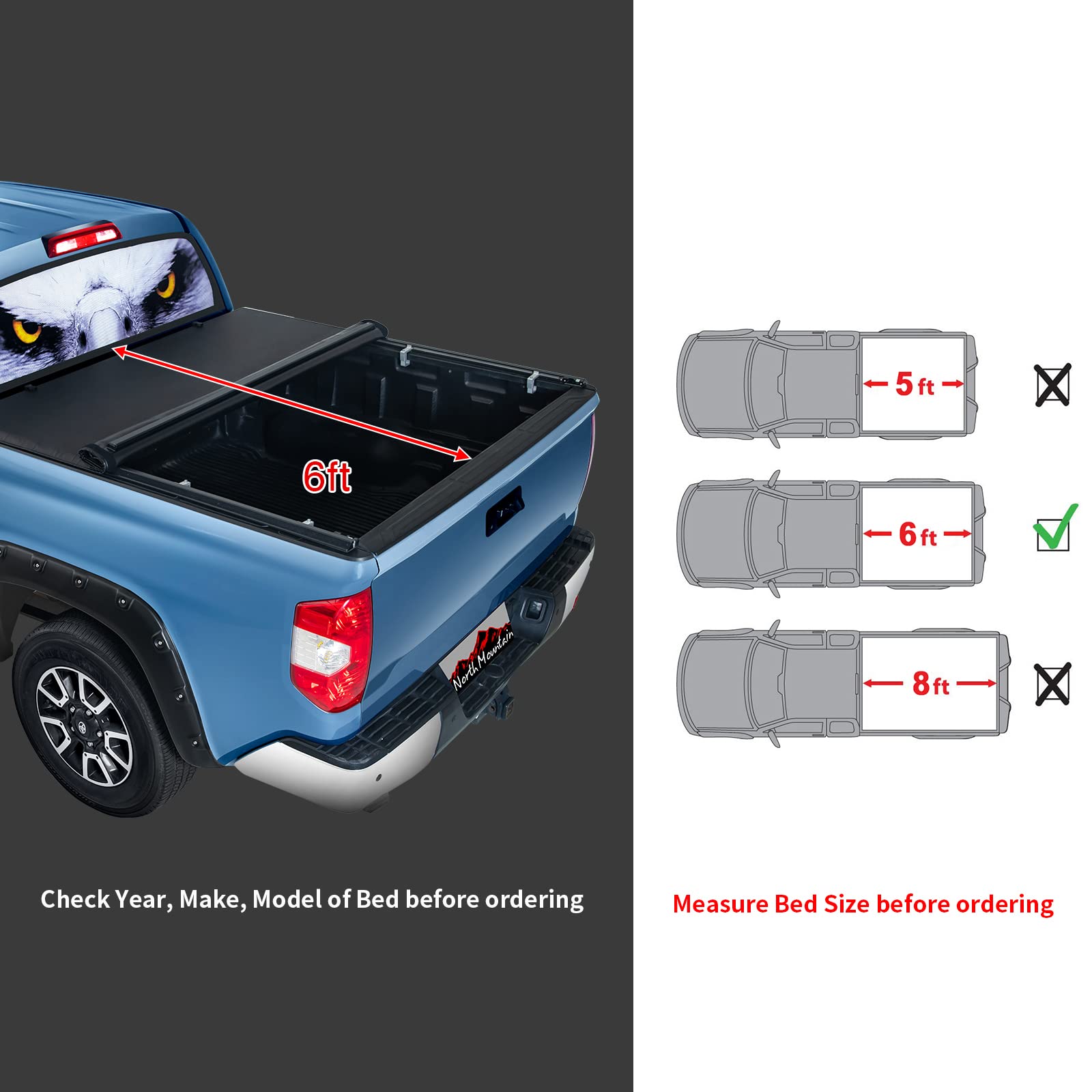 North Mountain Soft Roll Up Truck Tonneau Cover for Chevy/GMC 6ft Truck Bed/Compatible with 1982-1993 Chevrolet S10 S15/GMC S10
