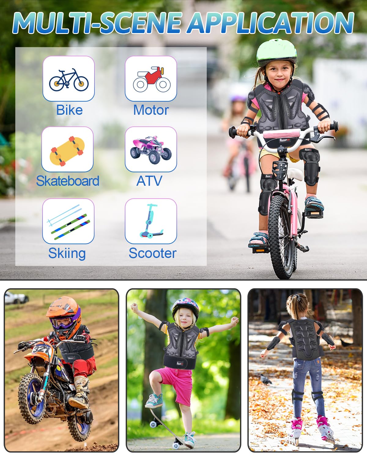 Kids Motorcycle Armor Suit Dirt Bike Gear Riding Protective Chest Spine Back Protector Shoulder Arm Elbow Knee Protector Pads Fo