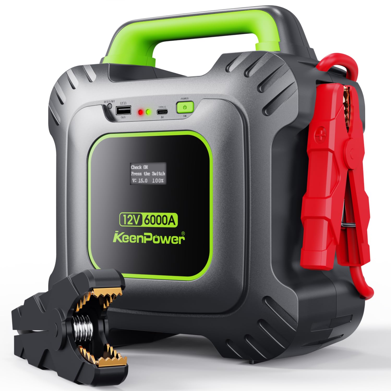 KeenPower 6000A Super Capacitor Jump Starter [Upgraded Clamps & Screen Version] - No Traditional Battery, Powered by 6X 3000F Su