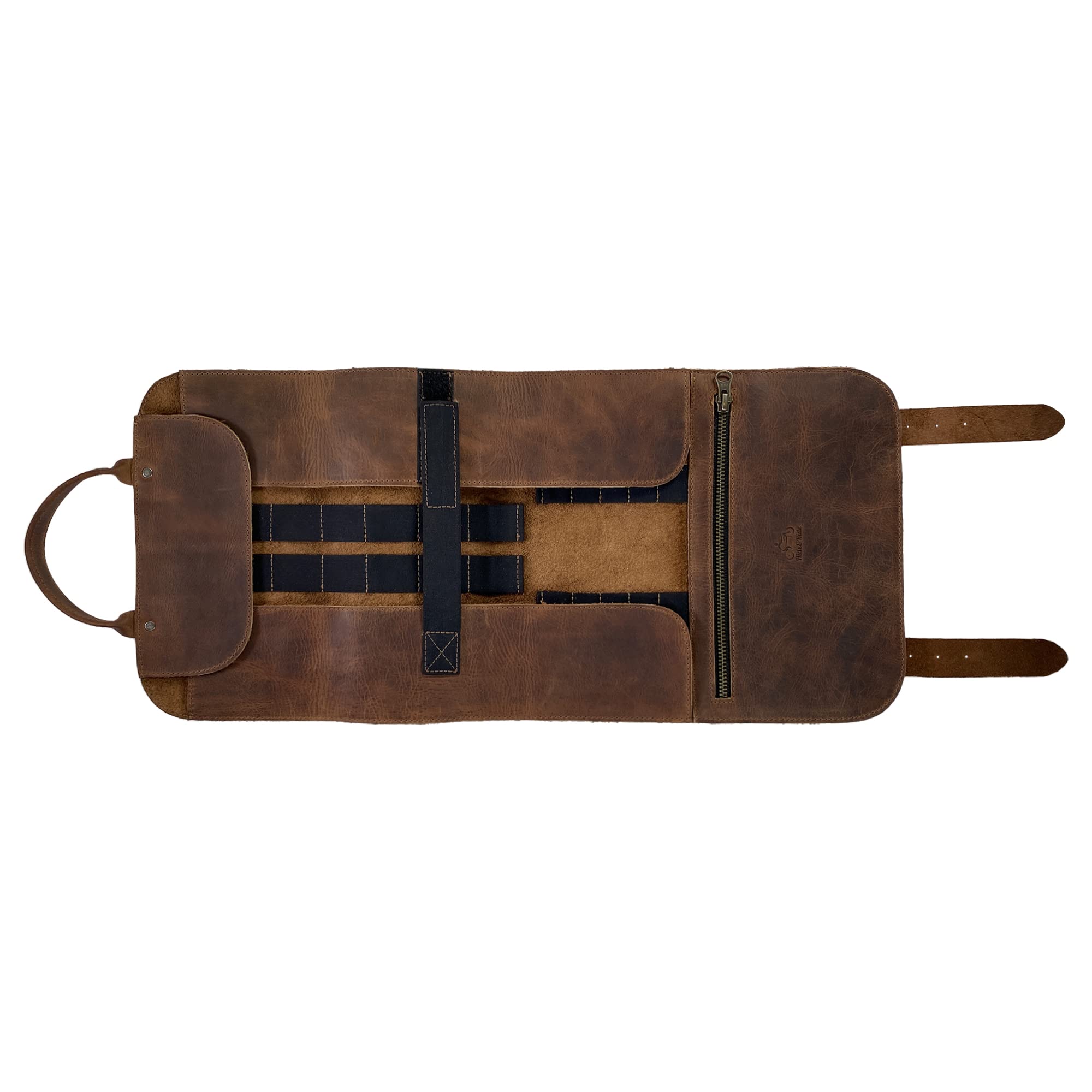 Hide & Ride Motorcycle Tool Roll Bag, Full Grain Leather, Bourbon Brown, 21 x 9.5 inches, Wrench Organizer Saddlebag
