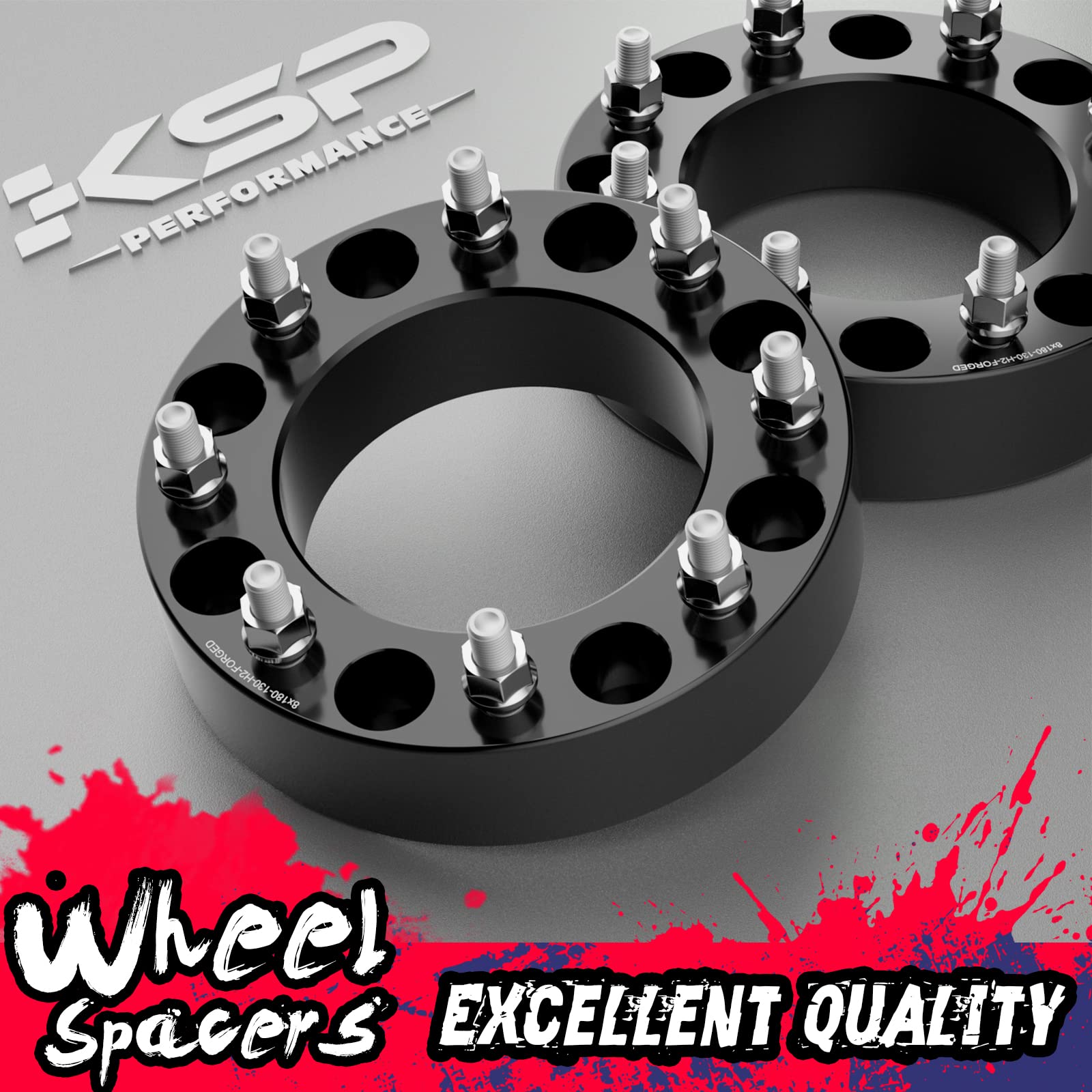 KSP PERFORMANCE 2" 8x180 Wheel Spacers for Chevy Silverado/GMC Sierra, Forged Lug Centric, Black, Model 6082KT, 130mm Hub Bore
