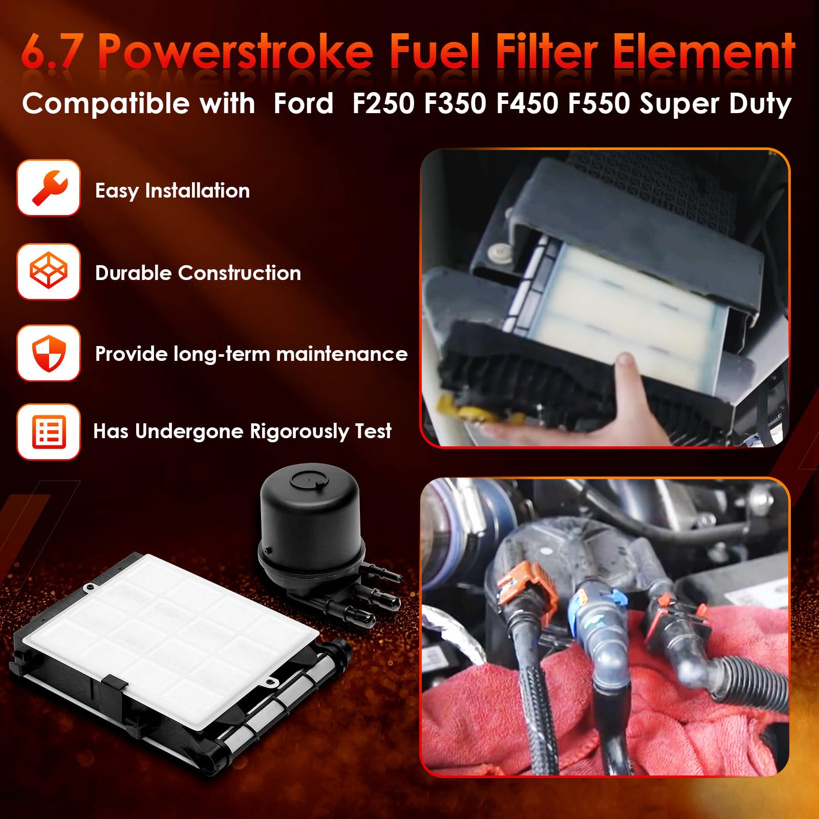 6.7L Powerstroke Diesel Fuel Filter Element 2 Sets, Compatible With 2017-2023 Ford F-250, F-350, F-450, F-550 Super Duty V8, Rep