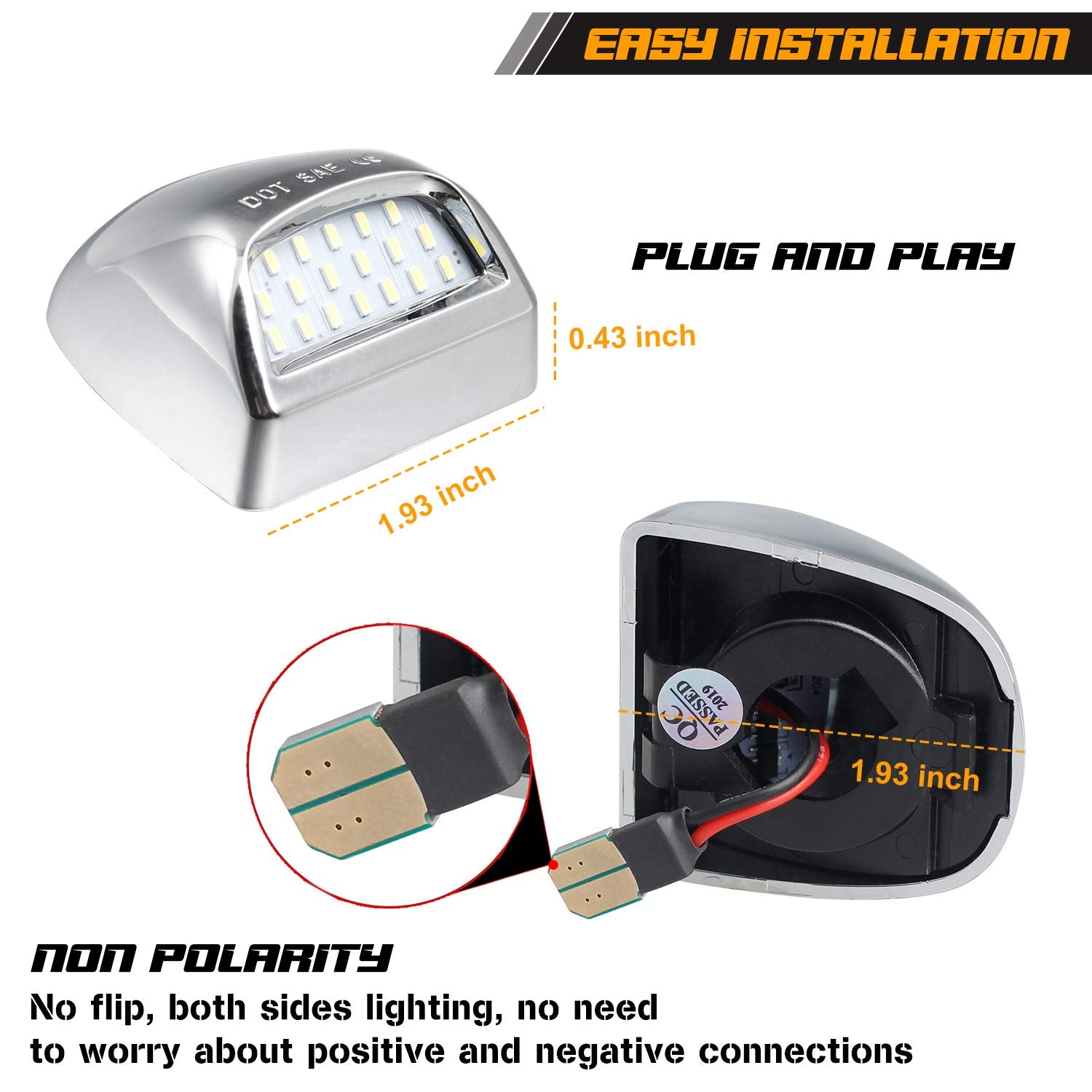 RUXIFEY Chrome LED License Plate Lights for GMC Sierra, Silverado, Tahoe, Yukon - 6500K White Polycarbonate