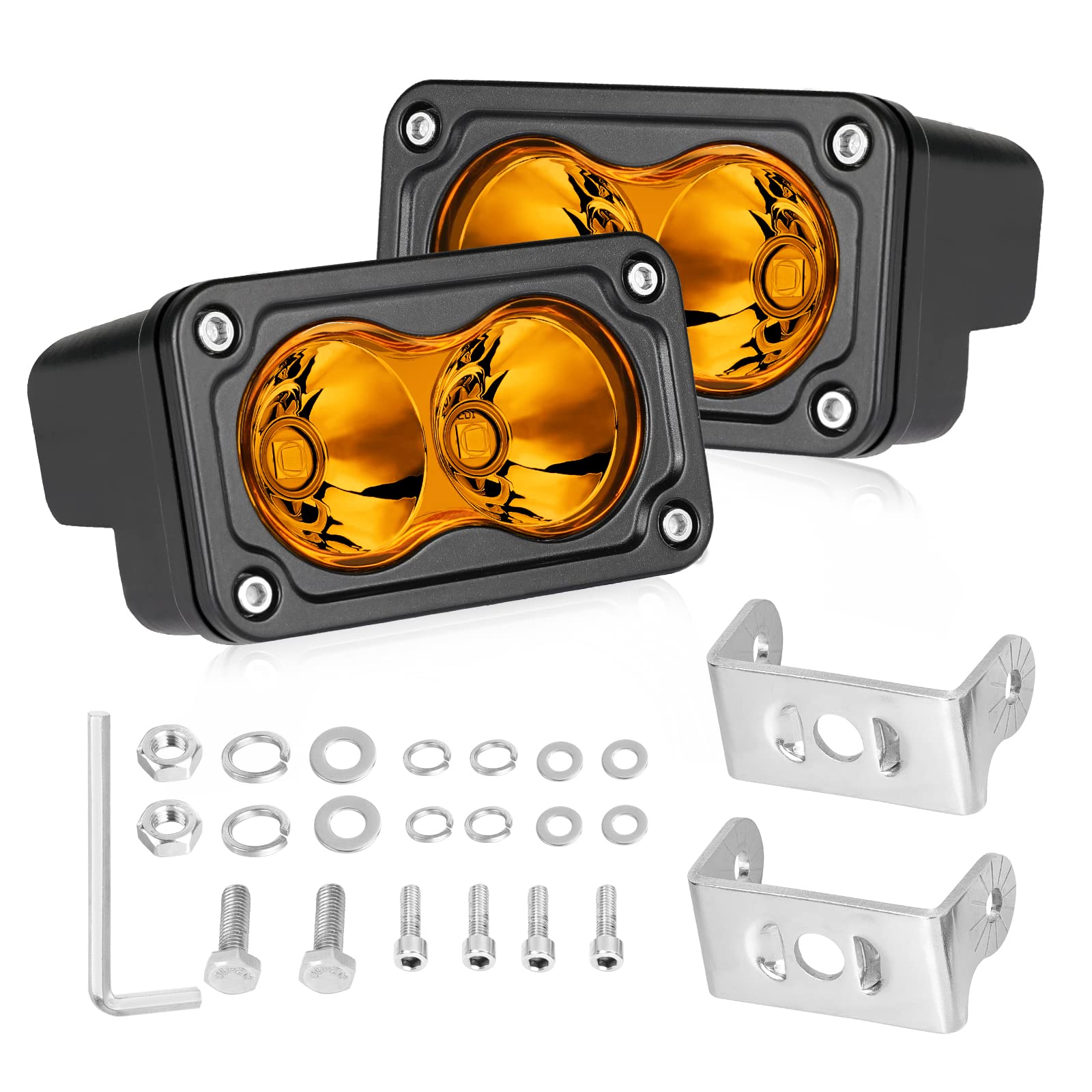 Akd Part Amber Led Pods, 3 Inch Cree Led Fog Lights 40W Spot Led Lights Pods Mini Amber Chase Lights Ditch Light 2 Packs For Tru