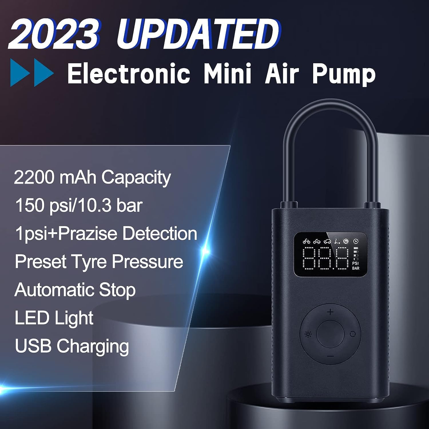Xiaomi Portable Electric Air Compressor, 150 Psi Tire Inflator For Car, Scooter, Bike Tires And Balls - Cordless With Digital Pressure Detection