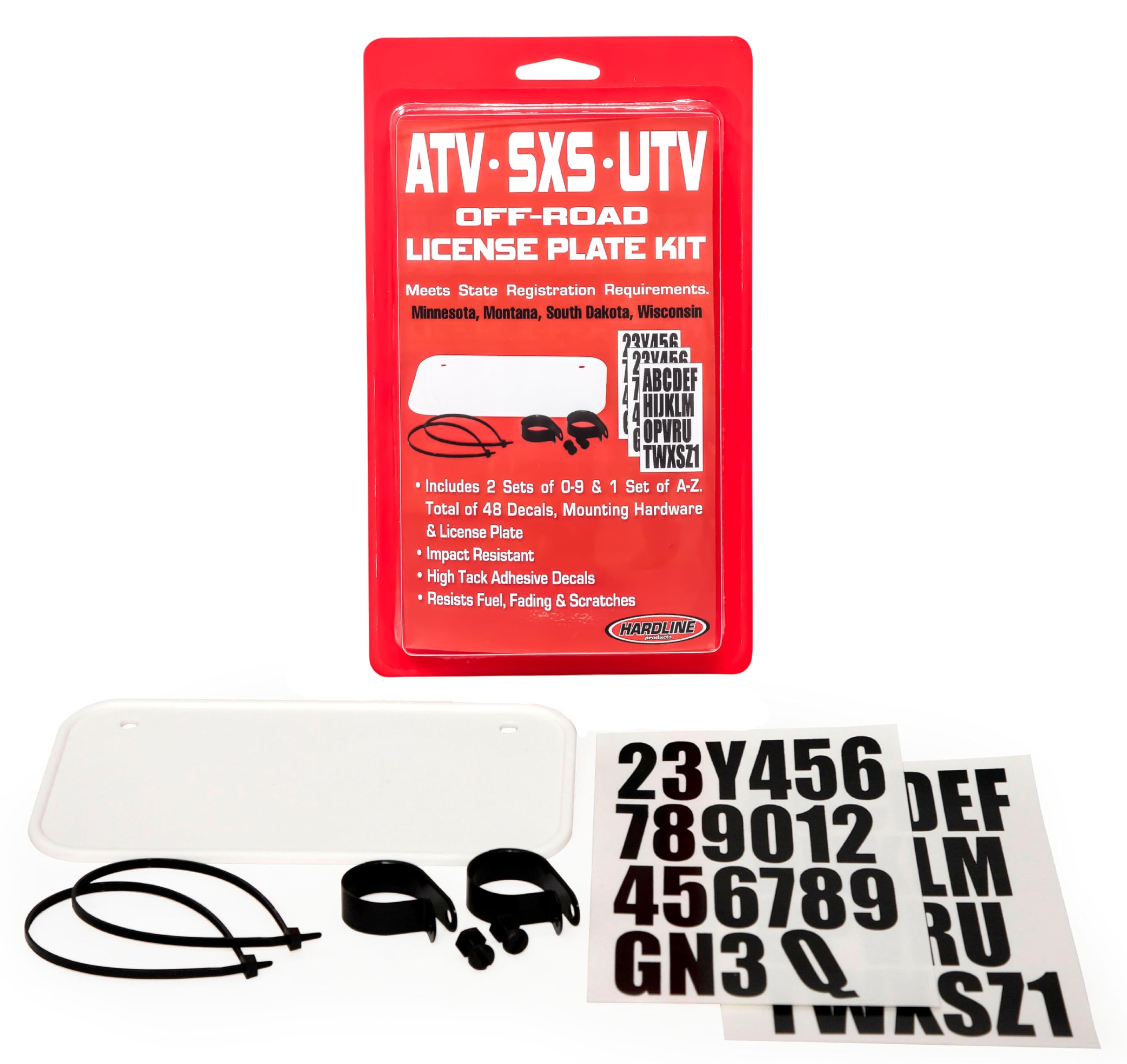 Hardline 2340W Atv License Plate Kit - White Plate/Black Letters