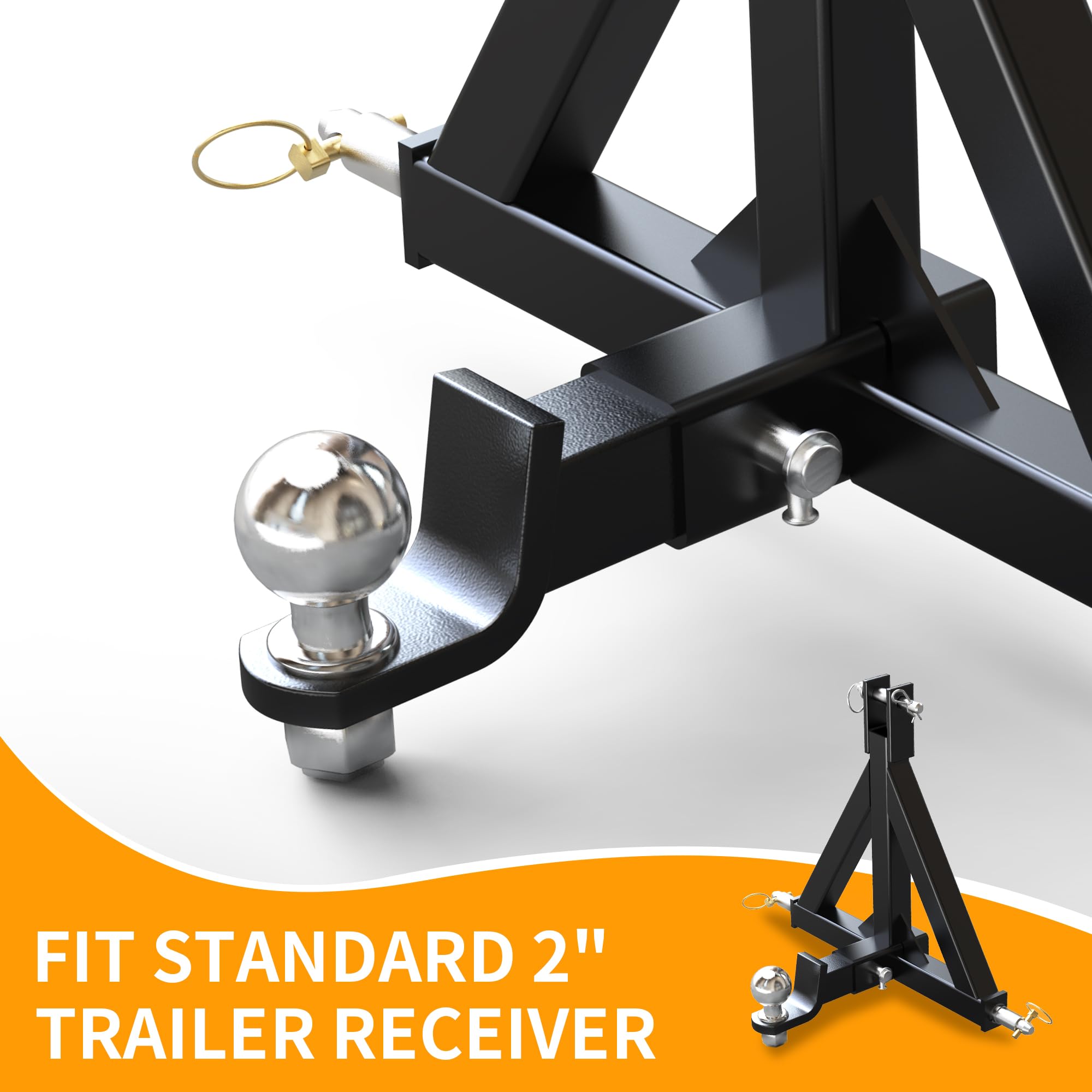 YINTATECH 3 Point Hitch Adapter, Heavy Duty Metal Drawbar for Kubota, John Deere, Black, Large