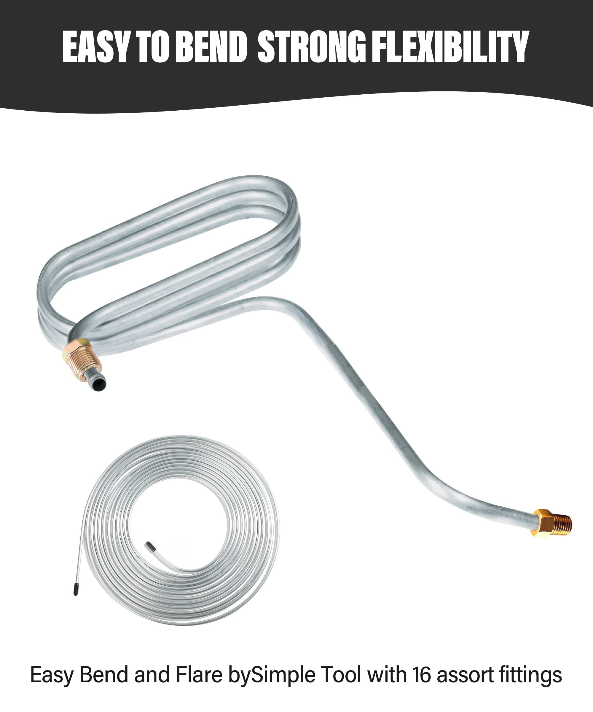 Yakefly 25 Ft. 3/16 Copper Nickel Brake Line,Rustproof Brake Line Tubing Kit,Flexible Copper Coated Brake Line Tubing Coil With