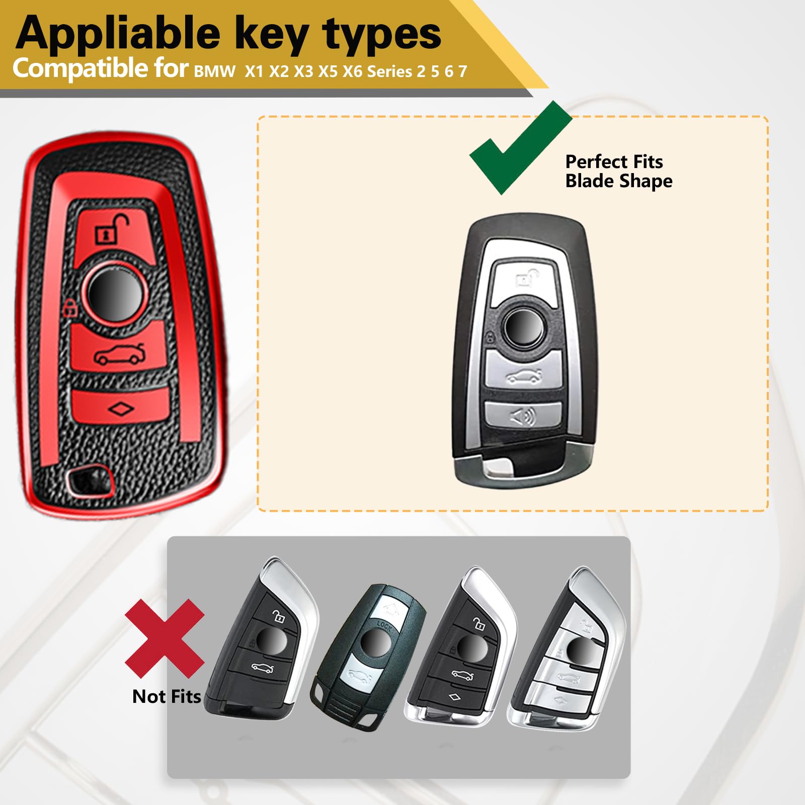 CTRINEWS BMW Key Fob Cover, Carbon Fiber Style, Soft TPU, Model BM1A212, Red, for BMW A