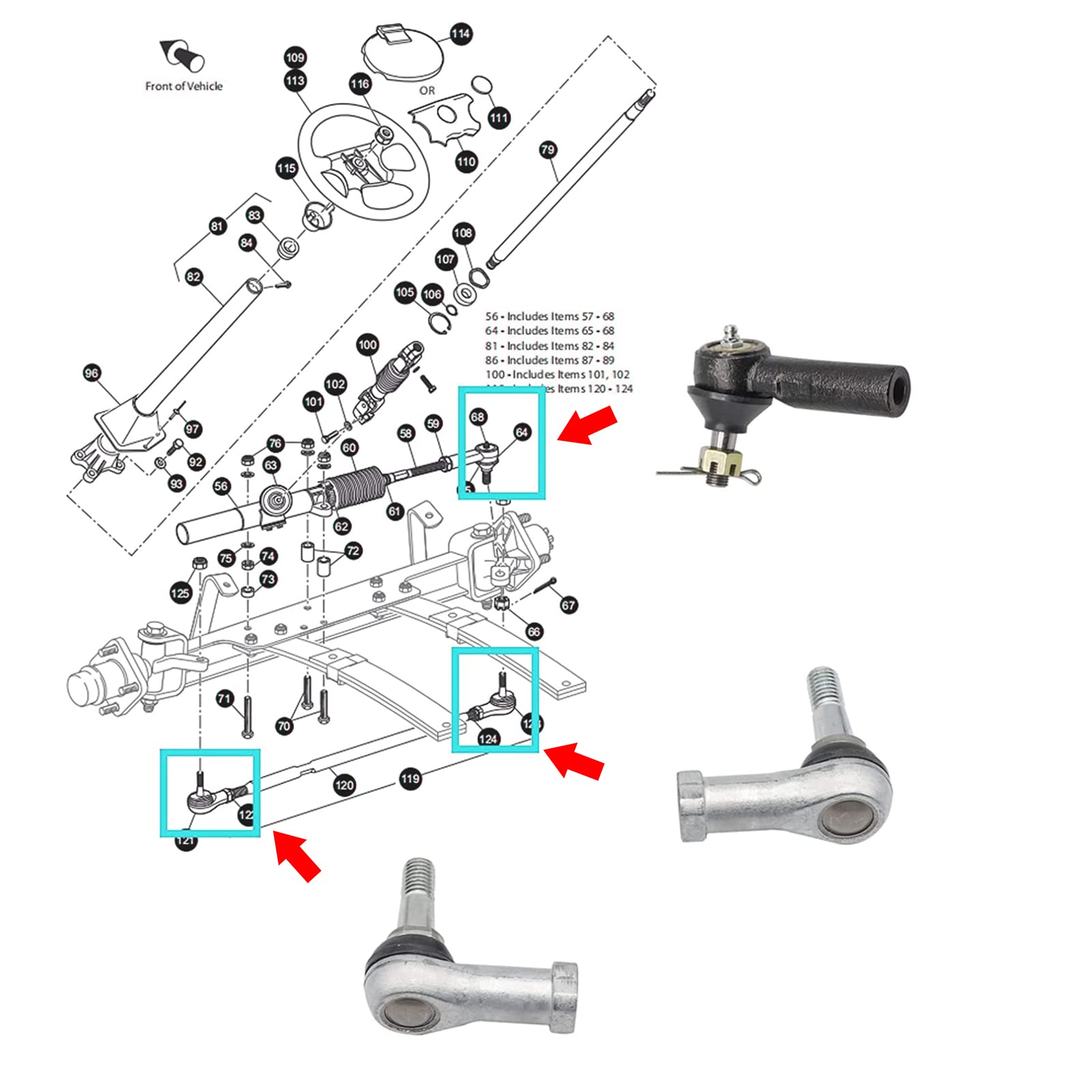 Ball Joint Kit,Tie Rod End Set and Steering Back Outer Ball Joint Fits 2001-Up EZGO TXT Golf Cart OEM 70902-G01 70902-G02 70695-