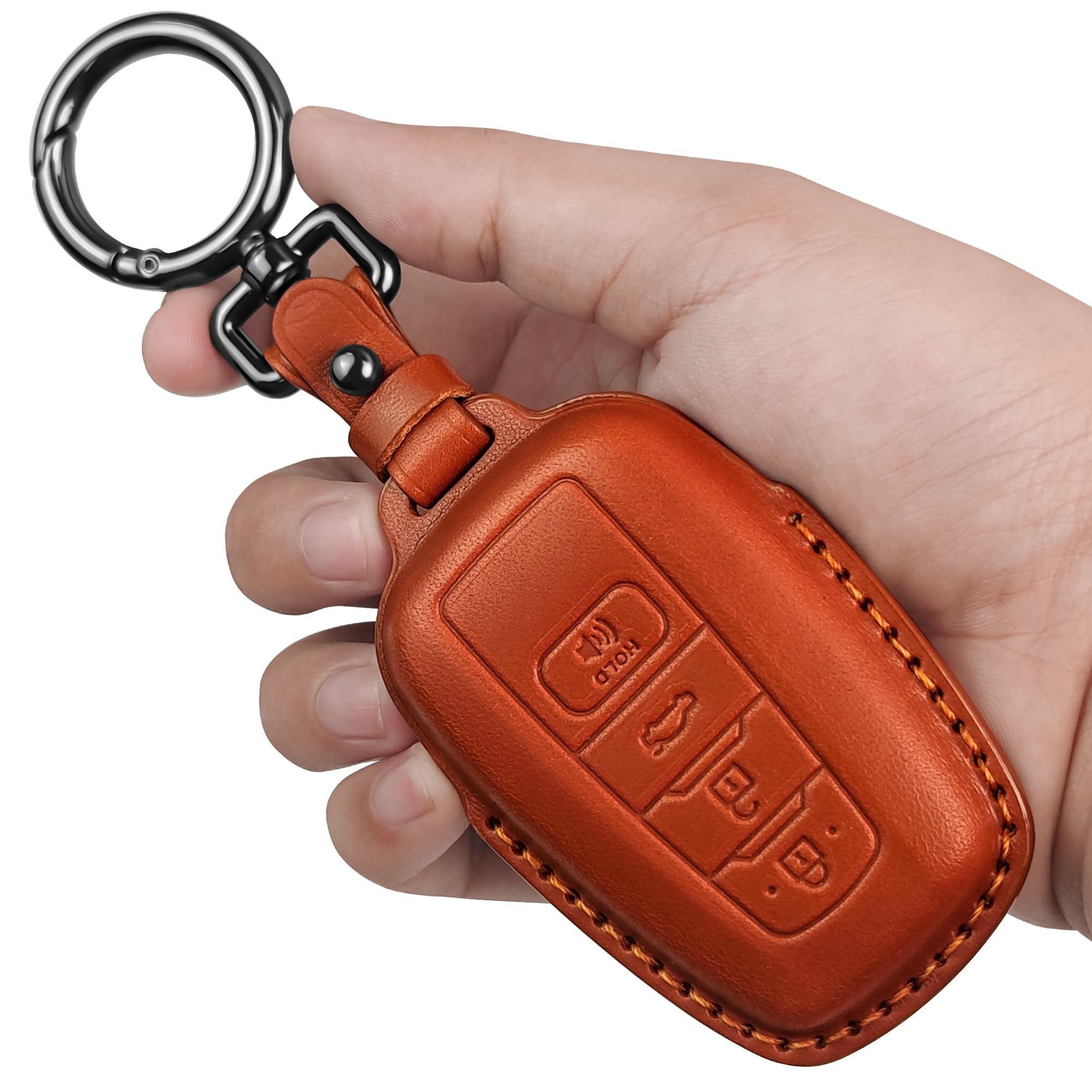 Tukellen For Toyota Key Fob Cover Genuine Leather With Keychain,Leather Key Case Protector Compatible With 2020-2022 Highlander Corolla Prius 2018-2024 Rav4 Camry Avalon C-Hr Gt86 -Brown