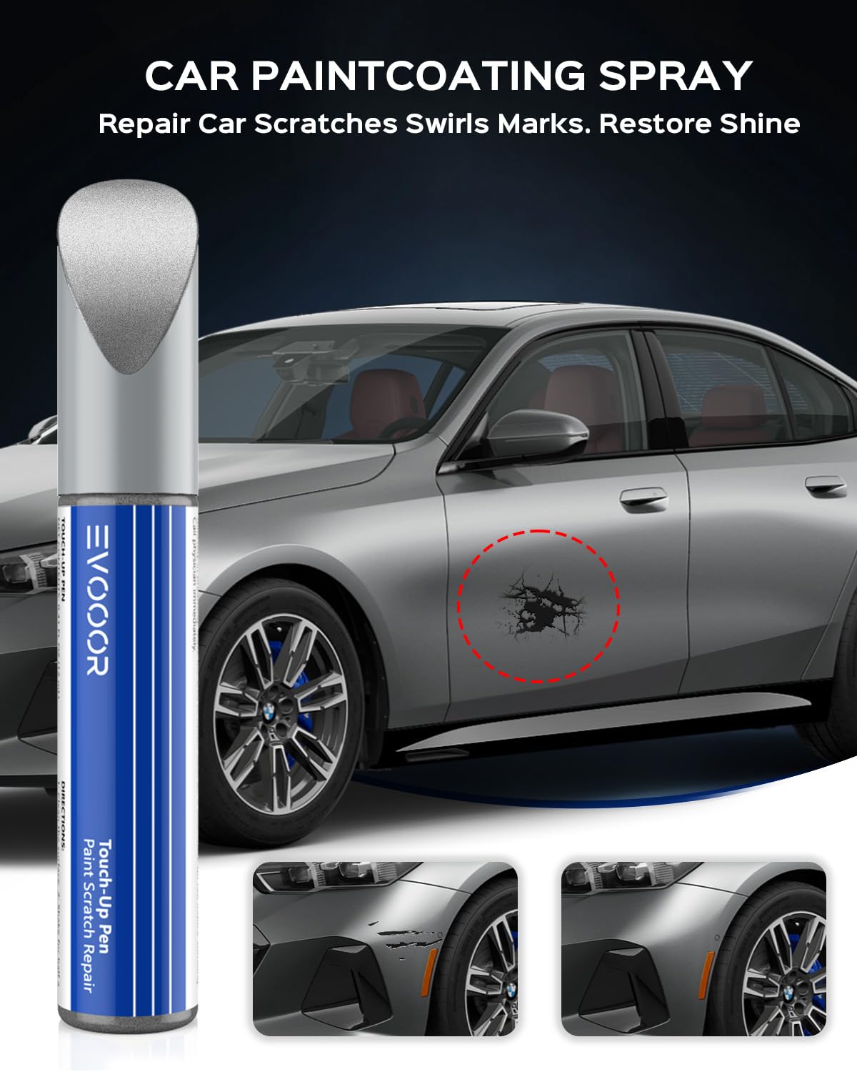 EVOOOR Touch Up Paint for BMW - Titan Silver Metallic (354), 0.41 Fl Oz, Exact Match for 3/5 Series Scratch Repair