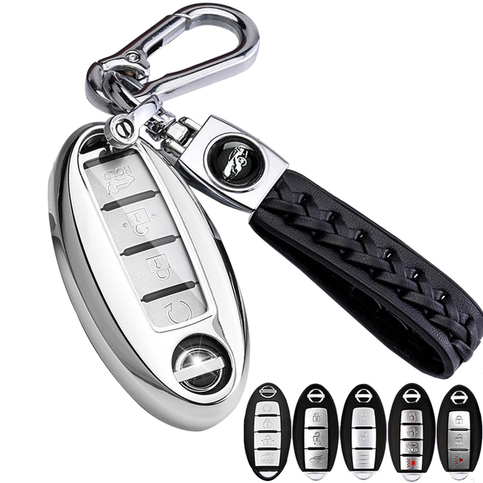 Loryvan For Nissan Key Fob Cover Soft Tpu 360 Degree Protection Key Case With Leather Keychain For Altima Maxima Murano Rogue Se