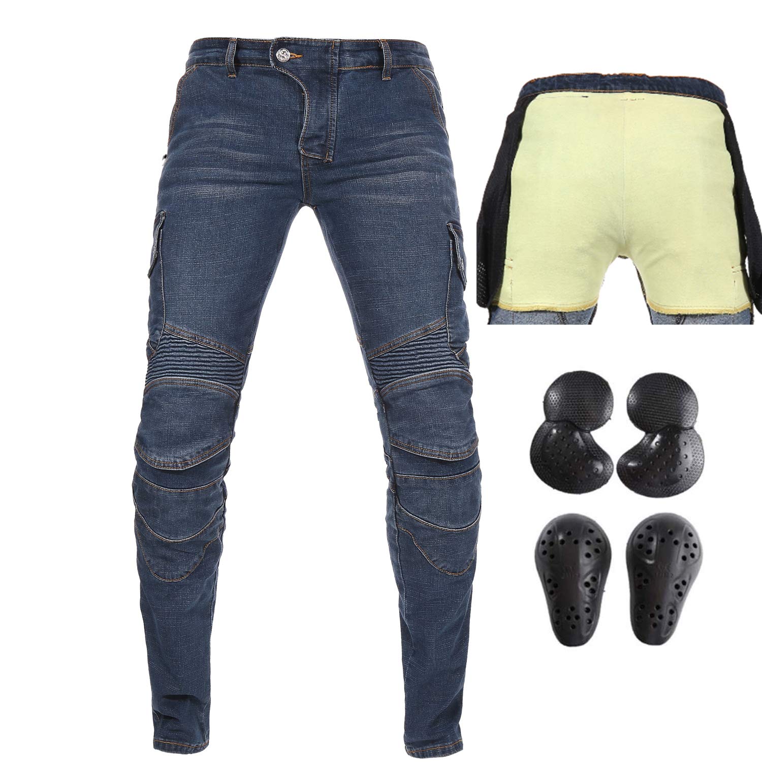 Takuey Men'S Motorcycle Motorbike Riding Jeans With Lining Ce Approved Overpants (Xxl=36=Waist 38') Blue