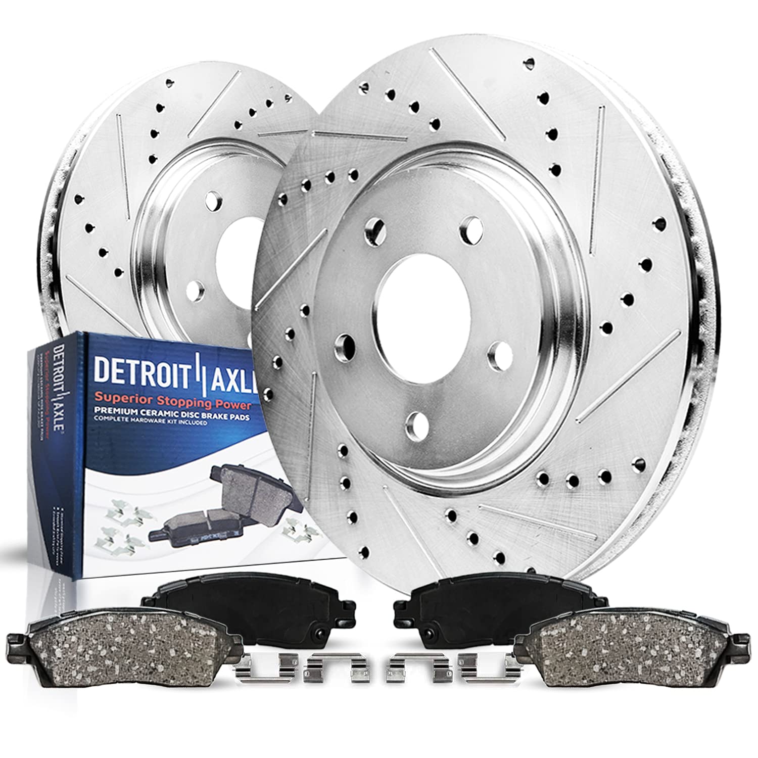 Detroit Axle - Front Brake Kit for Ford Taurus Windstar Mercury Sable Lincoln Continental, 10.87 inch Drilled and Slotted Brake 