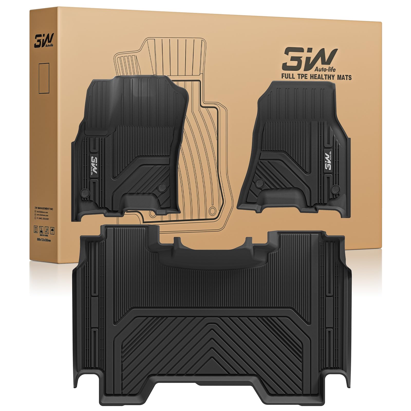 3W Floor Mats Fit For 2025 Dodge Ram 1500 (W/O Rear Under-Seat Factory Storage Bucket Seat), Tpe All Weather Custom Fit Floor Li