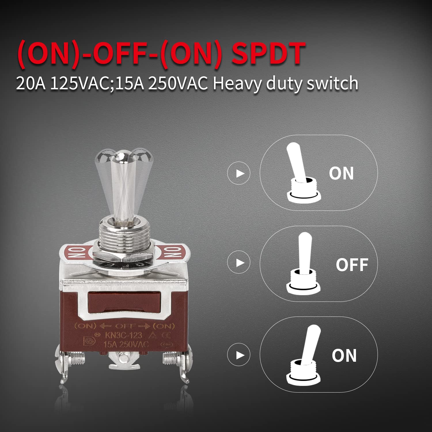Daiertek Waterproof Momentary Toggle Switch 12V Dc 20A Heavy Duty Marine Spdt Switch Rocker 3 Way (On)-Off-(On) 250V Ac 15A With
