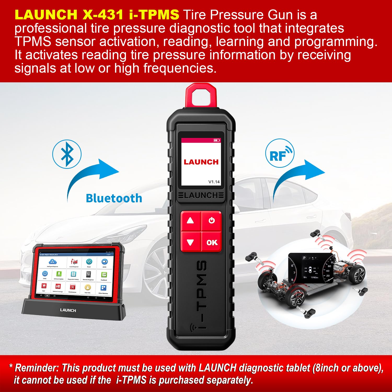 LAUNCH X-431 TSGUN Tire Pressure Detector Tool - Relearn, Reset, Coding for TPMS Sensors, Android Compatible, TSGUN-NEW