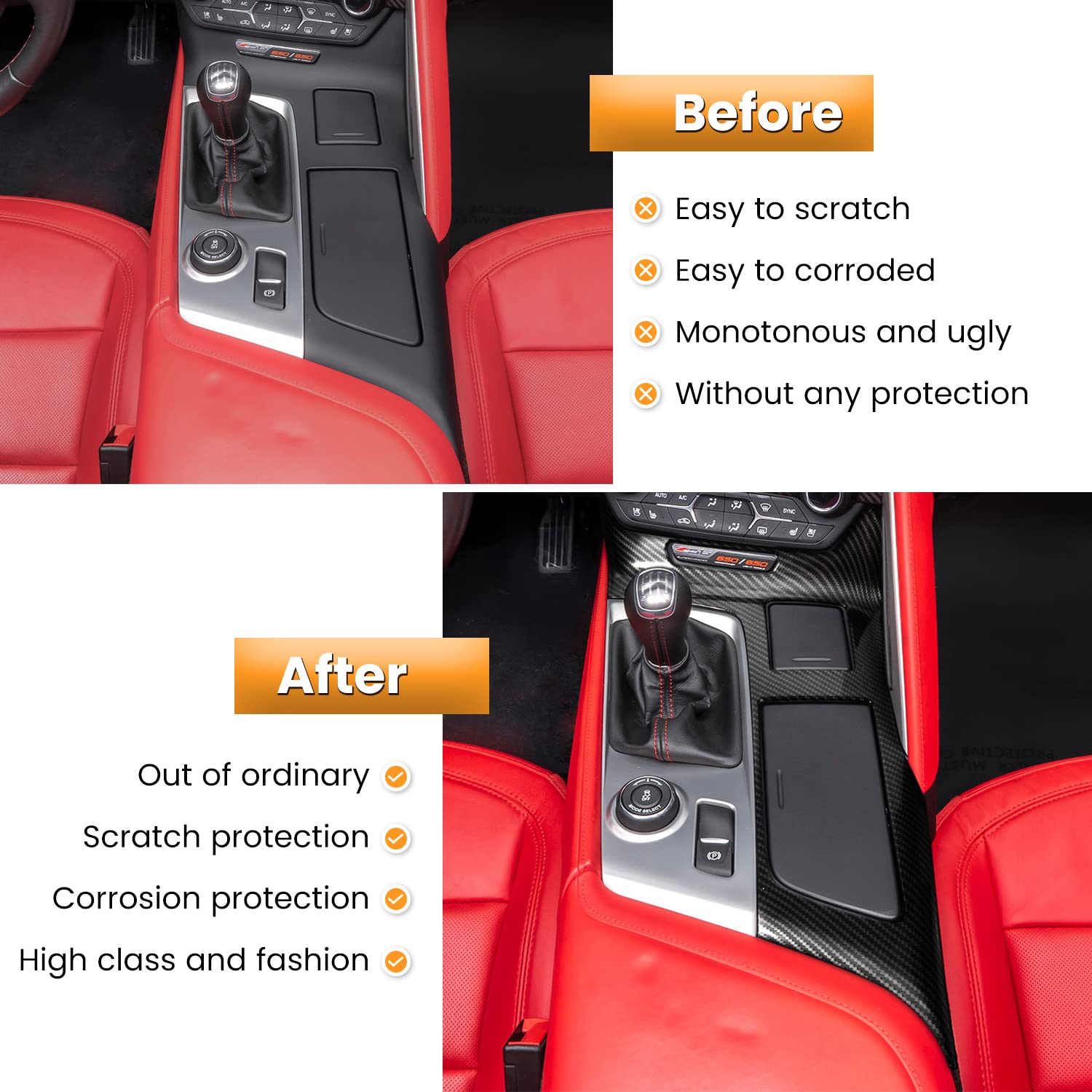 Carbon Fiber Look Control Gears Panel Protective Cover For Chevrolet Corvette C7 Z06 Z51 Zr1 Stingray Grand Sport 2014 2015 2016
