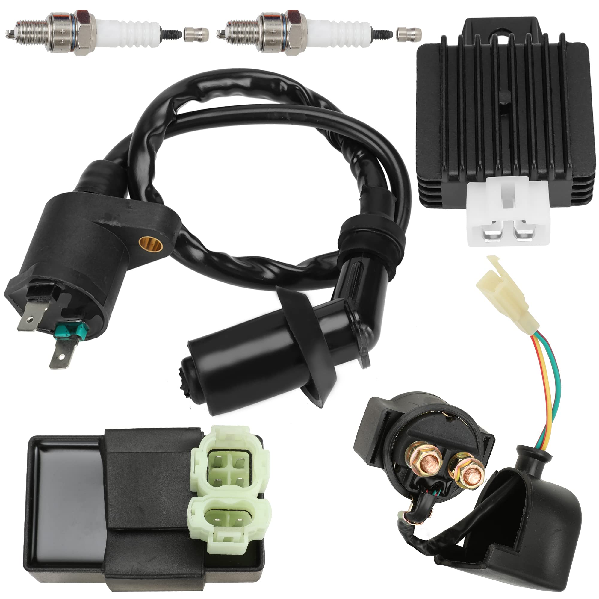 GREHUA AC CDI Box Starter Solenoid Relay Ignition Coil Voltage Regulator Rectifier Spark plug for GY6 50cc 125cc 150cc 4-stroke 