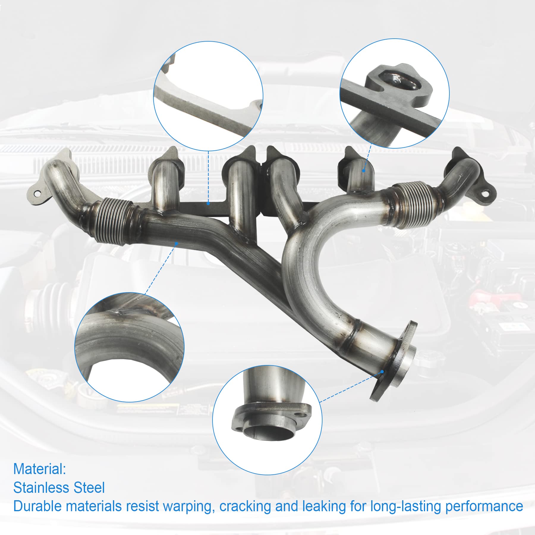 JDMSPEED New Stainless Steel Exhaust Manifold & Gasket Kit Replacement for Grand Cherokee Wrangler 4.0L Replacement for Jeeps Se