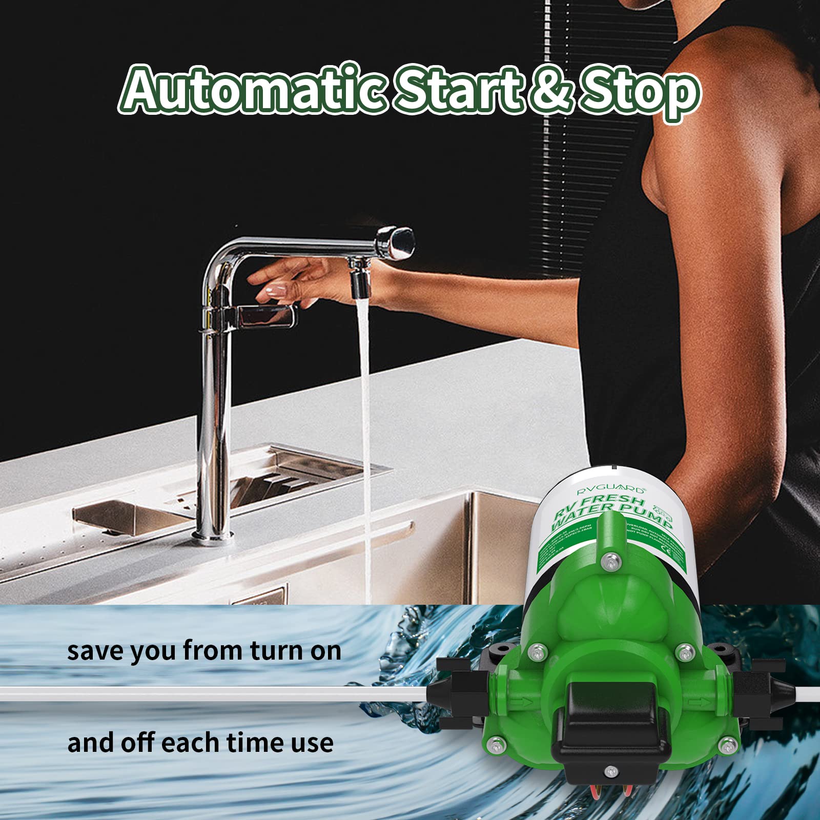 Rvguard Fresh Water Pump, 12V Dc Self Priming Diaphragm Water Pump, 3.5 Gpm With Strainer Filter, Adapters, For Rv, Yacht, Garden, Camper
