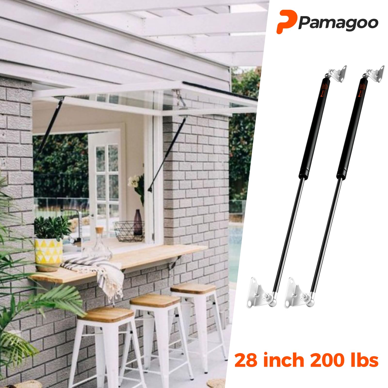 Pamagoo 28 Inch Gas Strut 200 Lbs Per Shock, 890N/200 Lbs Gas Spring Lift For Heavy Duty Lid Basement Floor Door Rv Bed Shed Doo