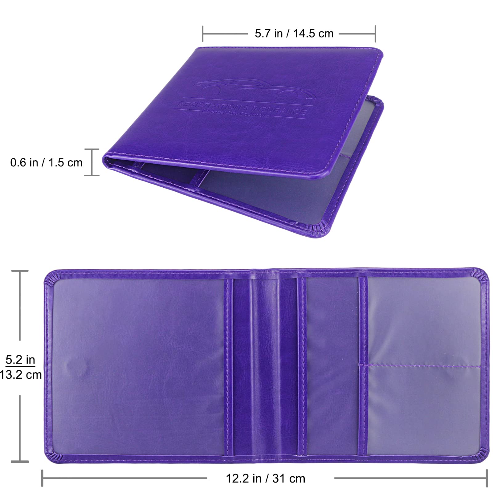 Lumimokki Car Registration And Insurance Holder, Leather Registration And Insurance Card Holder, Vehicle Glove Box Organizer - F