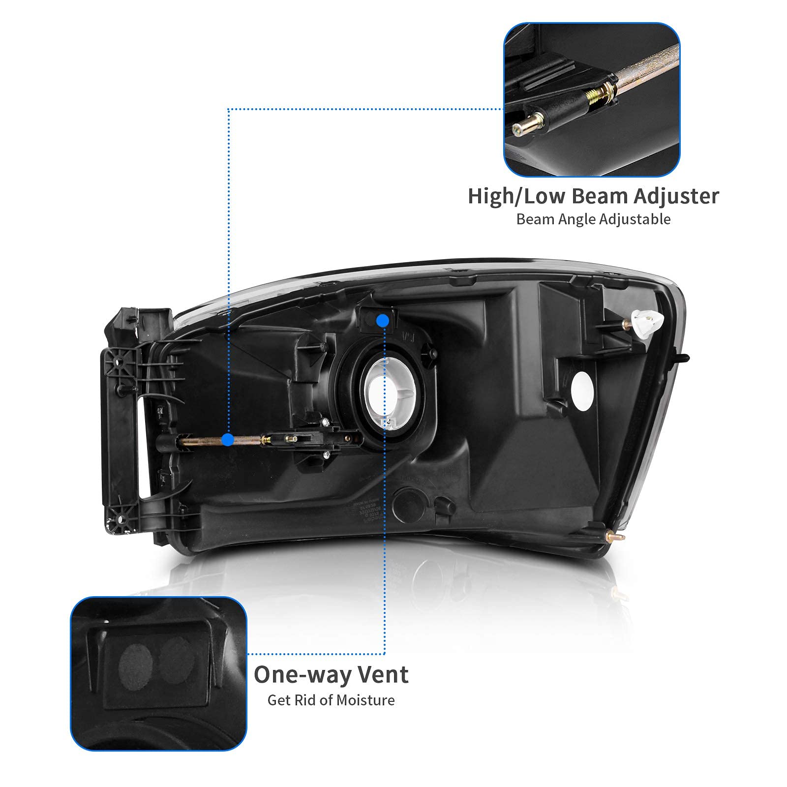 Dwvo Headlight Assembly Compatible With 2006-2008 Dodge Ram 1500/06-09 Dodge Ram 2500 3500 Pickup Replacement Headlamp Driving L