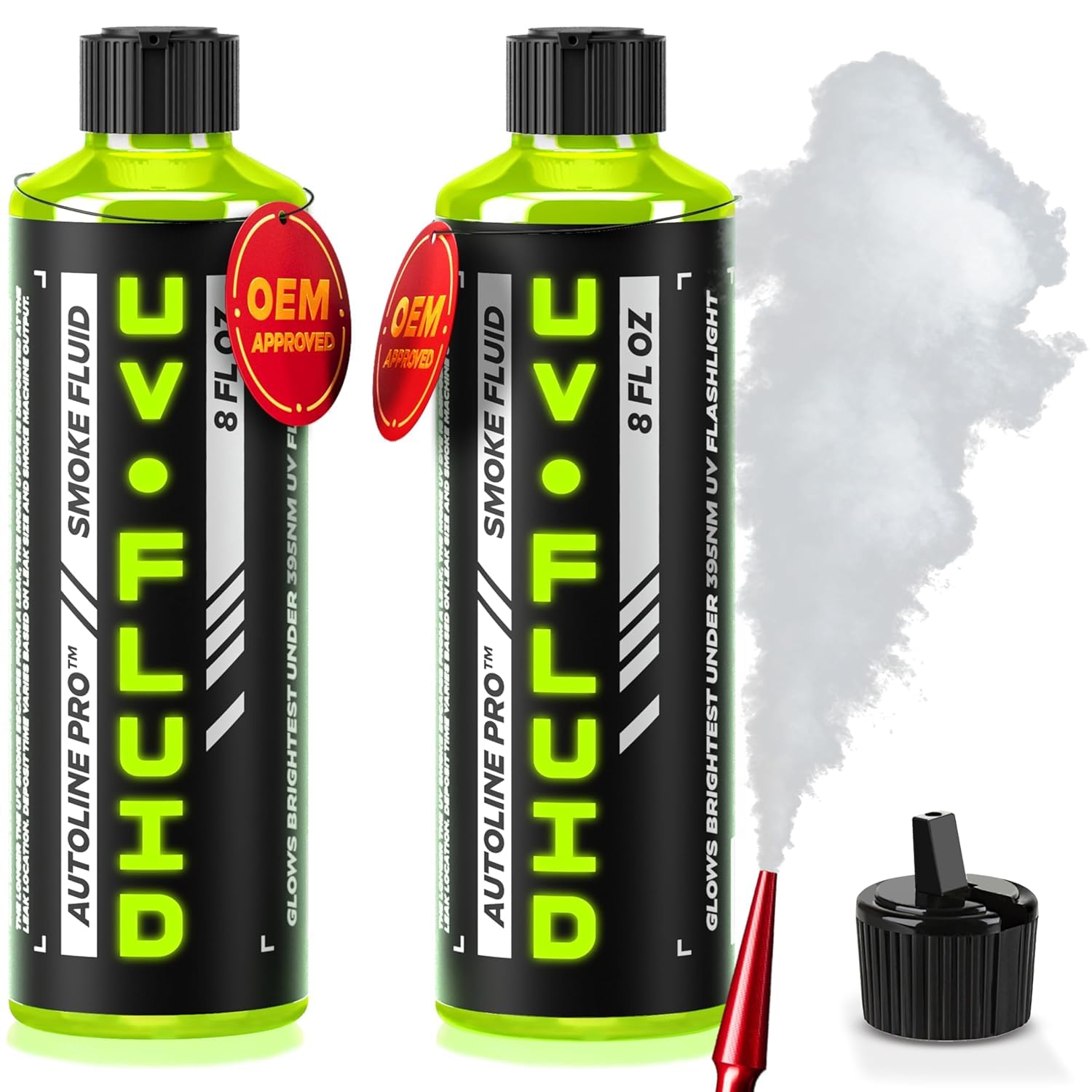 AutoLine Pro Smoke Fluid Brightest UV Glow Leak Tracing Solution for Automotive Smoke Machines, 2-Pack 16oz Total (EVAP, Vacuum,