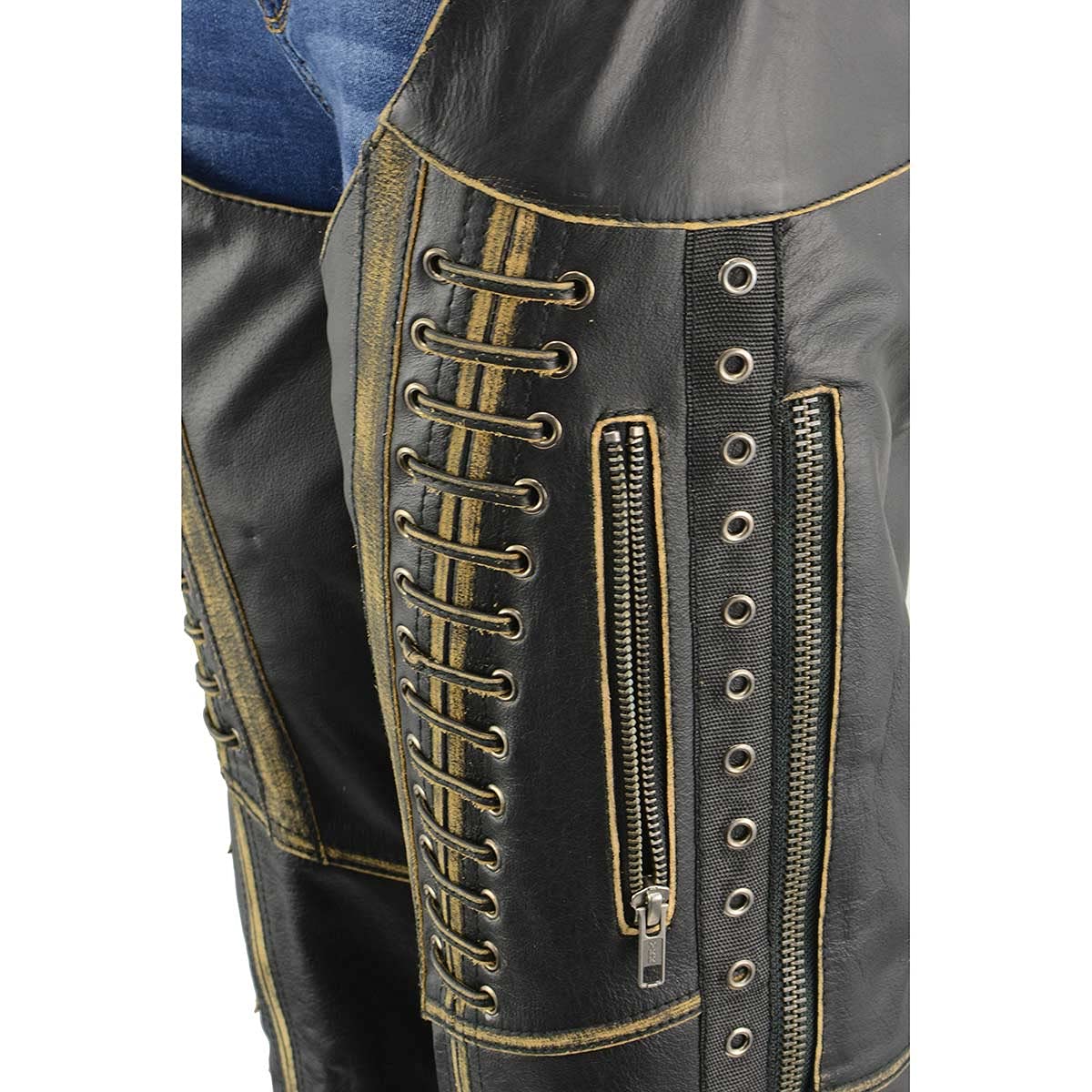 Milwaukee Leather Chaps for Women Black Premium Skin Rubbed Seams- Accented Lace Detailing Motorcycle Chap- MLL6527-2X-Large