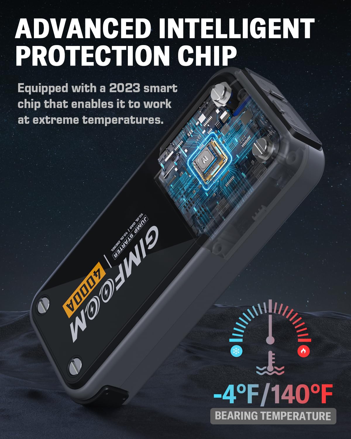 GIMFOOM 4000A Car Battery Jump Starter for 10L Gas & Diesel Engines, 12V with Smart Display & 400 Lumens LED Light, Gray