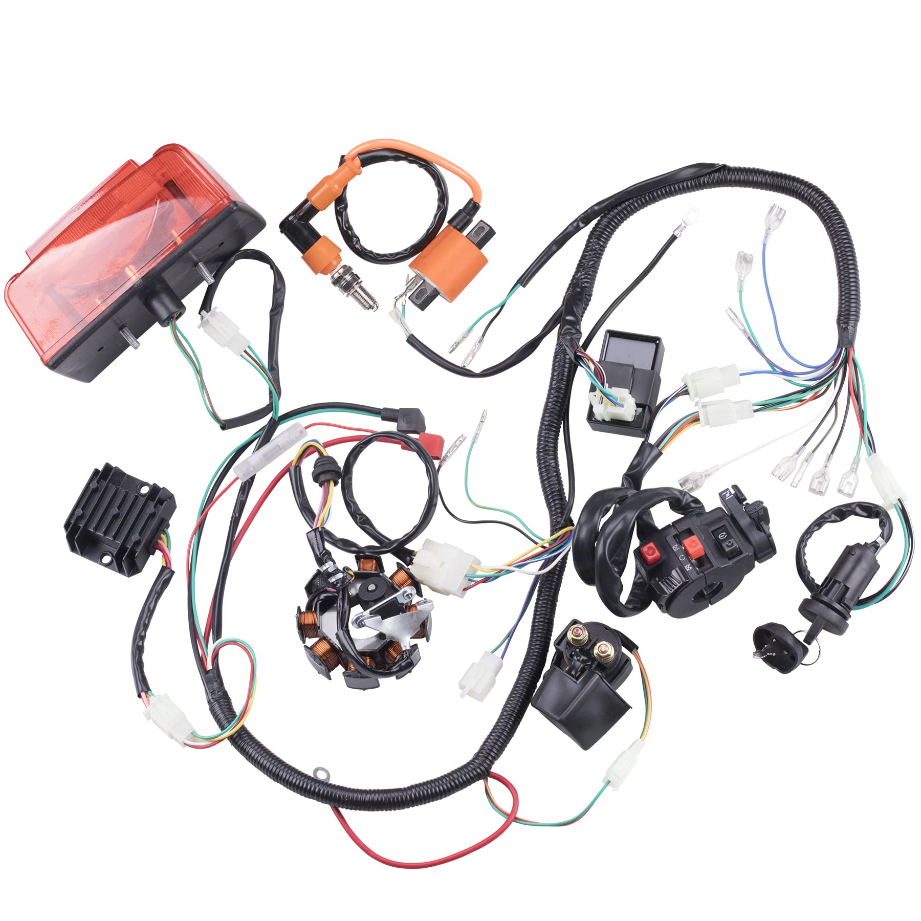 OTOHANS AUTOMOTIVE Complete Electrics Wiring Harness for 4 Wheelers, Copper Stator Coil CDI, Relay, Spark Plug, Black, Fits 150cc-300cc