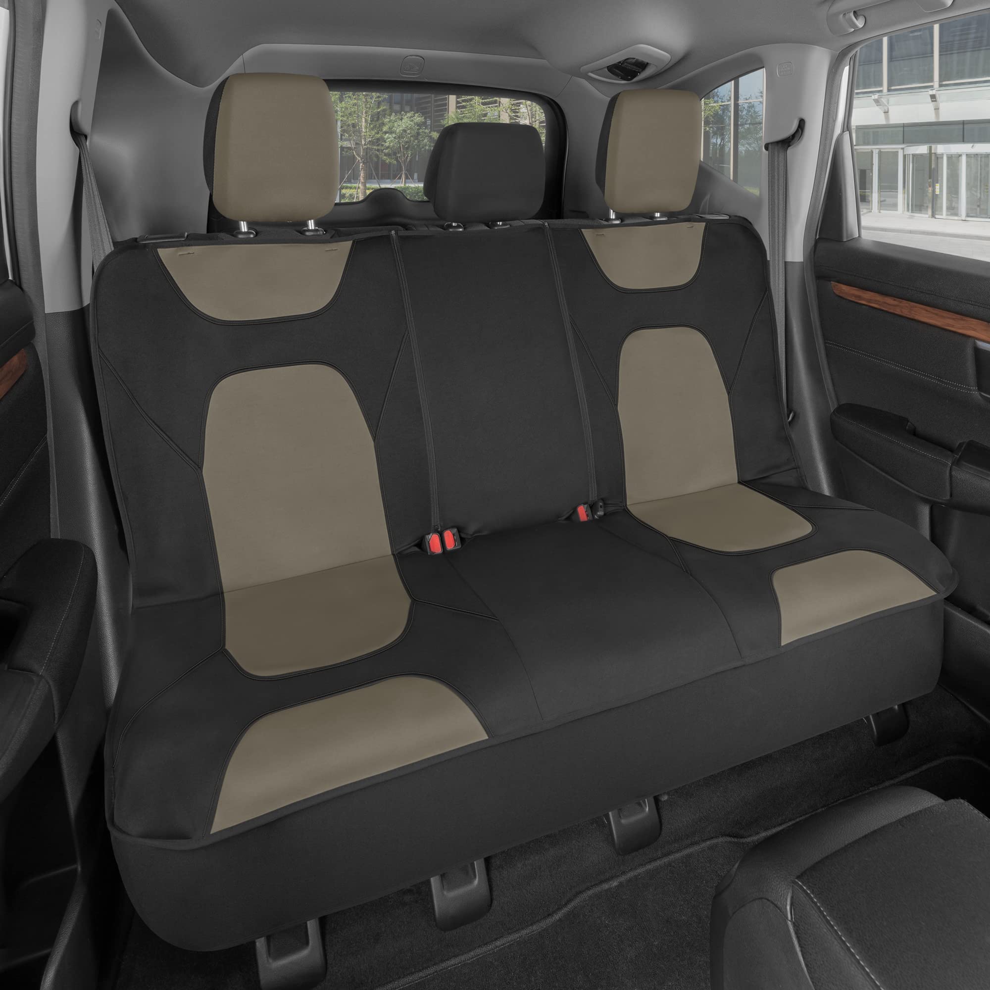 Motor Trend Aquashield Waterproof Car Back Seat Cover, Beige - Padded Neoprene Rear Bench, Ideal Back Seat Protector For Kids & 