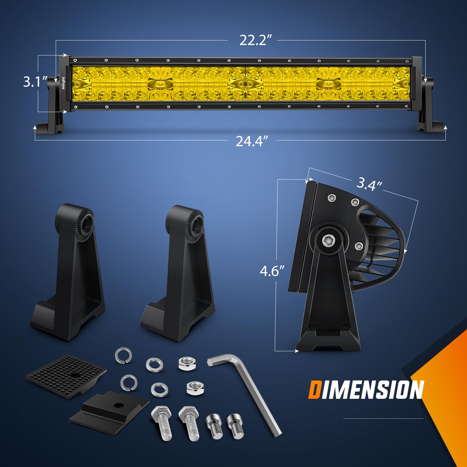 Nilight Amber Led Light Bar 22Inch 480W Triple Row Flood Spot Combo Waterproof Off Road Driving Lighting With Off-Road Wiring Ha