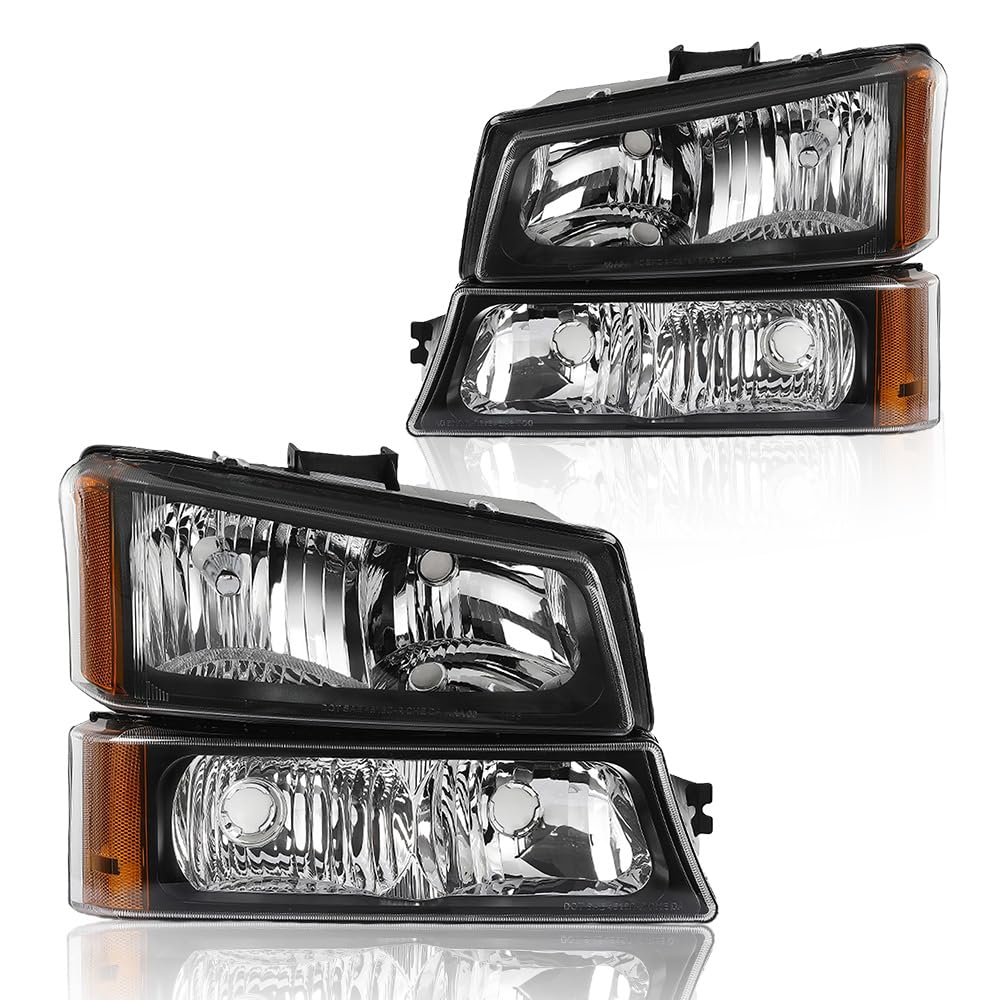 GRAND ORANGE Headlight Assembly Compatible with Chevy Silverado 1500 2500 3500 1500HD 2500HD 2003-2006/ Avalanche 2003-2007 Clea