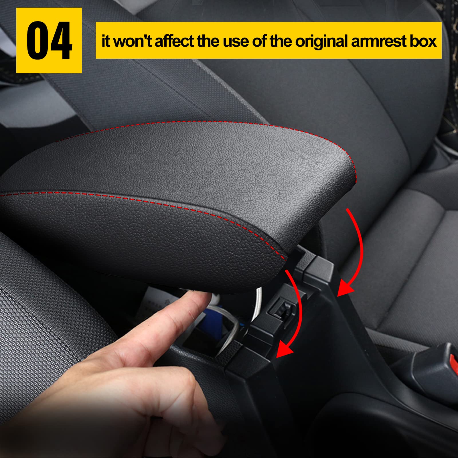 AOMSAZTO Black Armrest Console Cover for Toyota Corolla 2014-2019 with Red Stitching