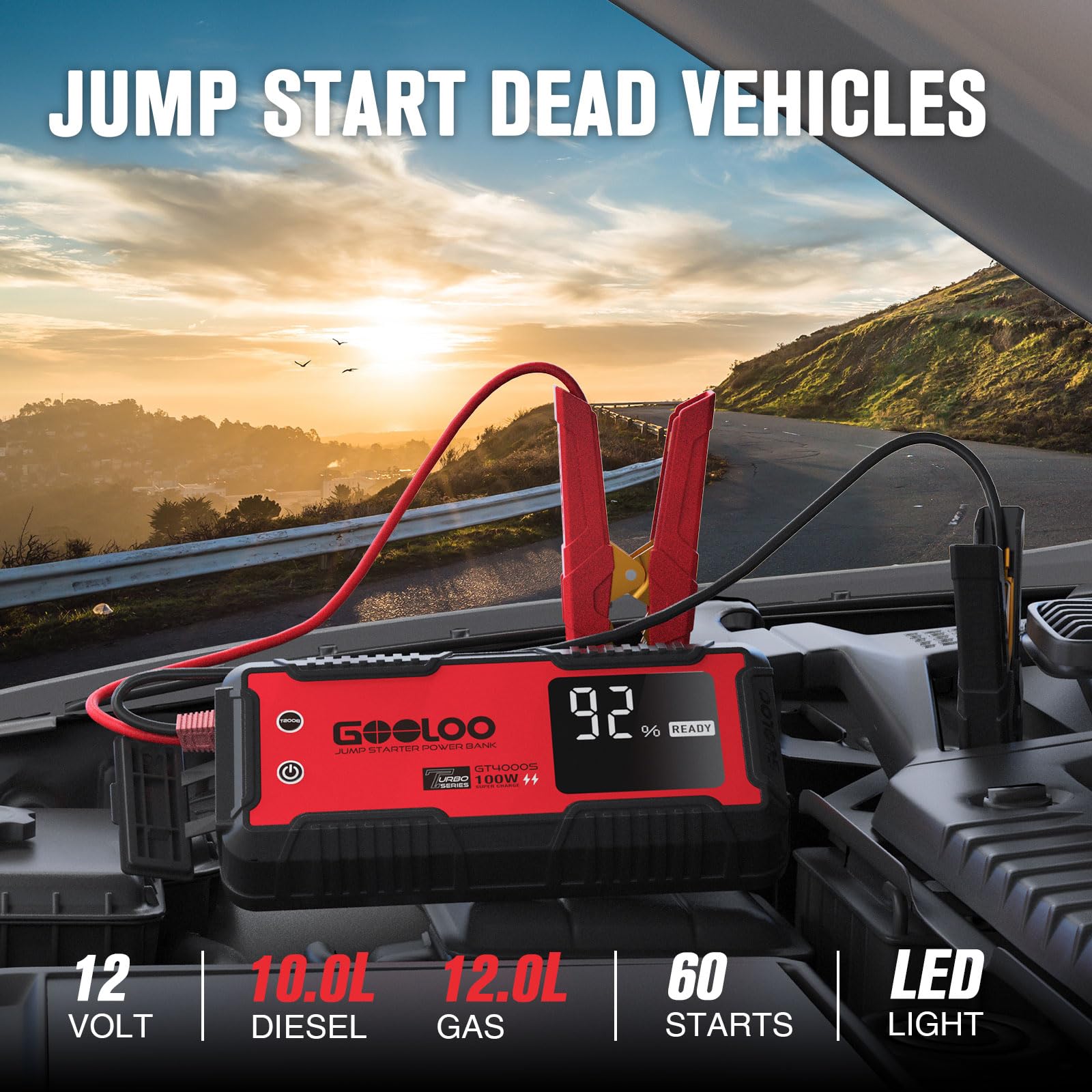 Gooloo 4000 Amp Jump Starter Gt4000S Car Starter 100W Two-Way Fast-Charging Portable Battery Charger Booster Pack For 12L Gas And 10L Diesel Engines,26800Mah Supersafe Jump Box For 12V Vehicles