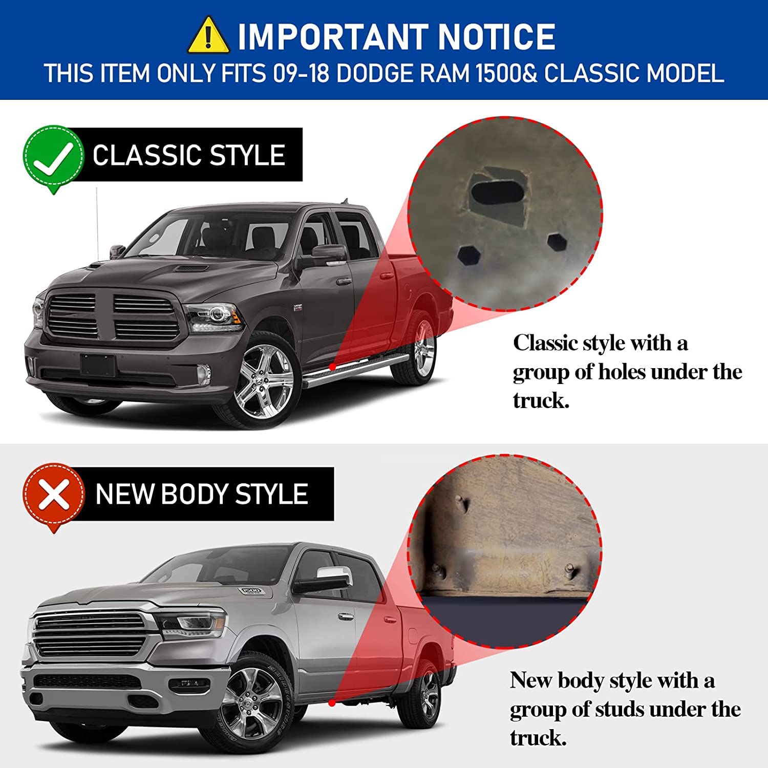OTHOWE Oval Tube Bar Running Boards, Carbon Steel, Black, 3.5 Inches, Compatible with 2009-2018 Dodge Ram 1500, 2010-2024 Ram