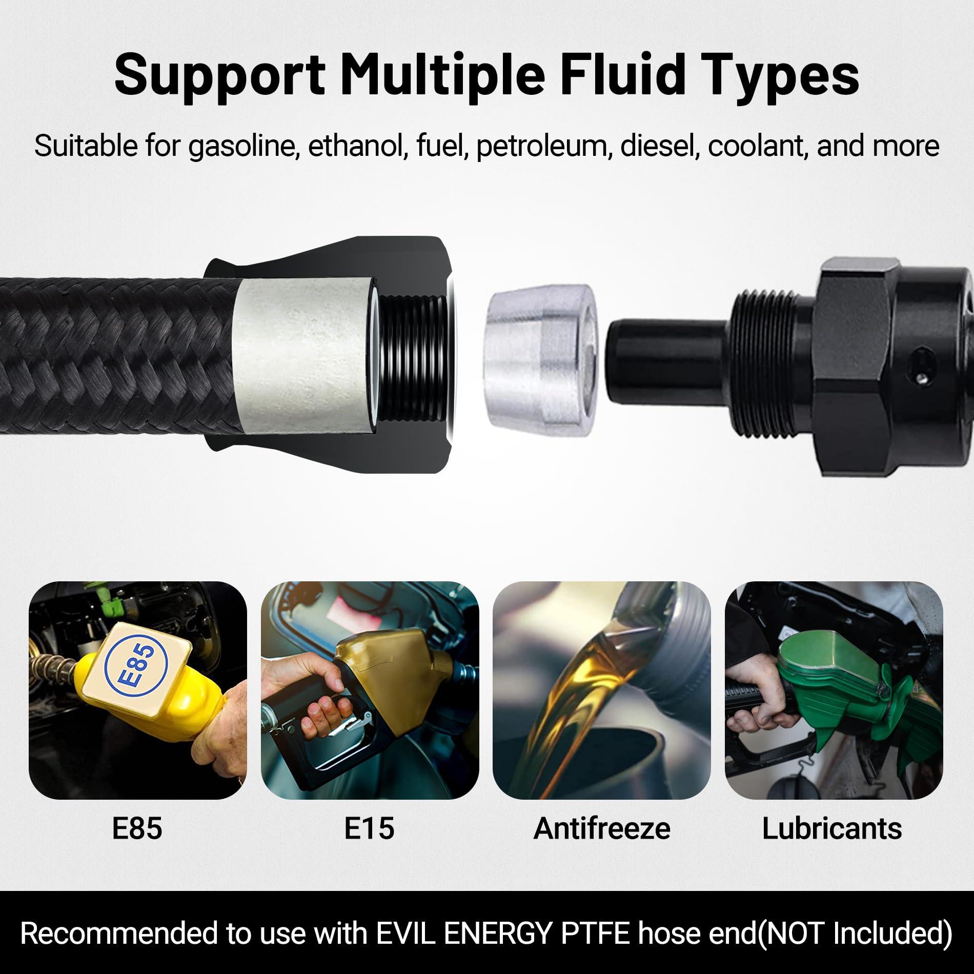 Evil Energy 4An Ptfe Fuel Hose Line, An4 Fuel Line E85 Nylon Braided 10Ft Black
