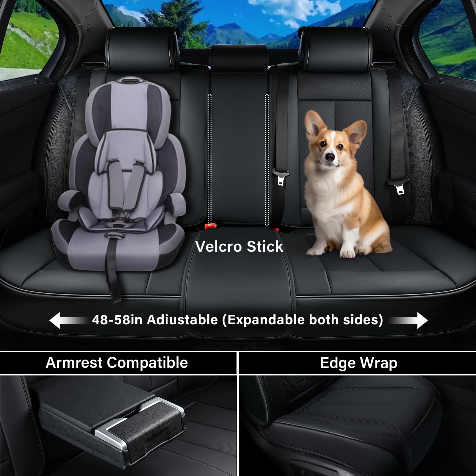 Coverado Car Seat Cover Full Set, Black Seat Covers Front Seats Back Seat Covers, Nappa Leather Waterproof, Car Seat Cushion, Ca