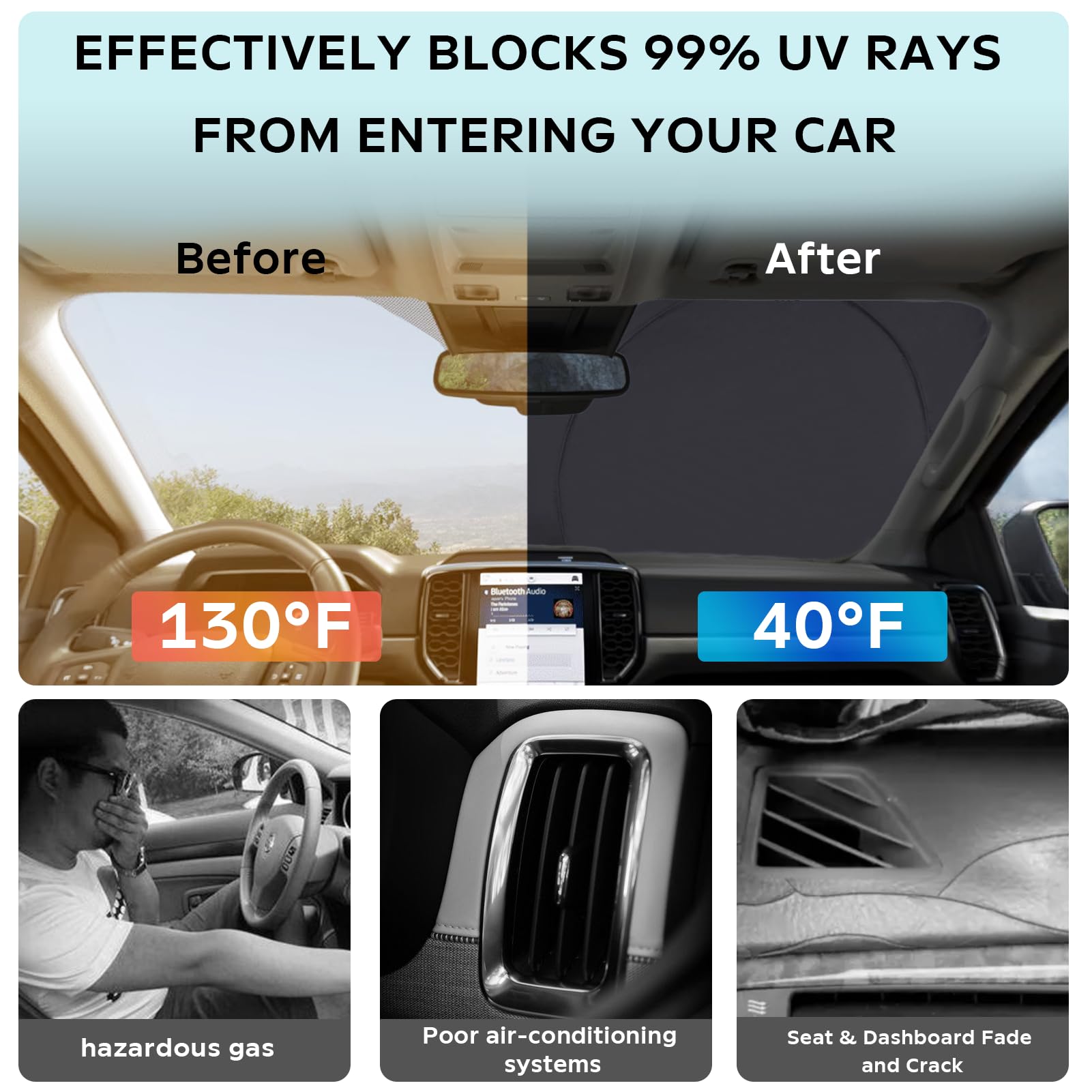 For 2024 Explorer Windshield Sun Shade Folding Sunshade For 2020-2023 Ford Explorer Suv Windshield Cover Custom-Fit 240T Sun Pro