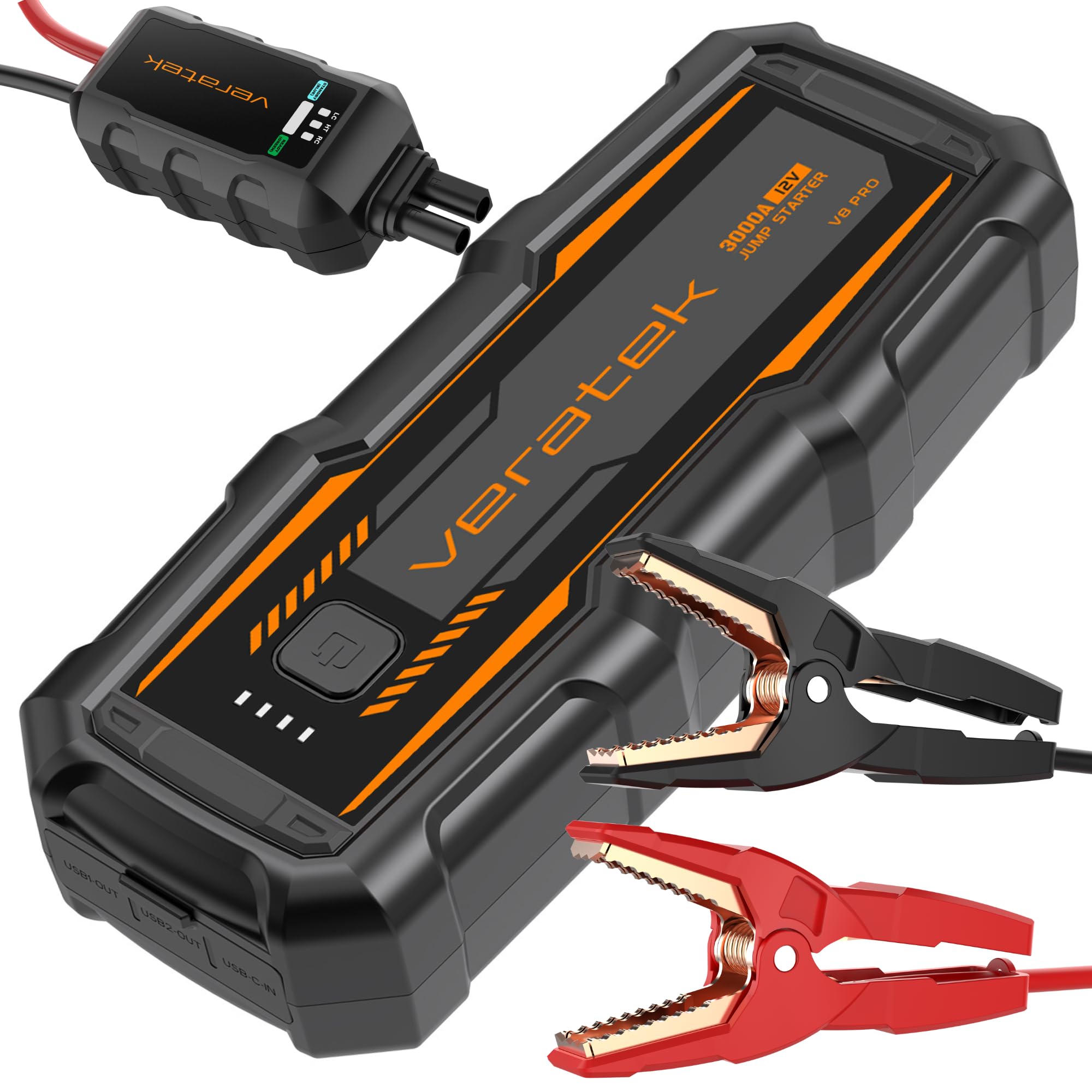 ReelCharge - Veratek V8 Pro 3000A Car Battery Jump Starter Portable (8.0L Gas & 6.0L Diesel) - 12V Lithium Battery Booster Pack 