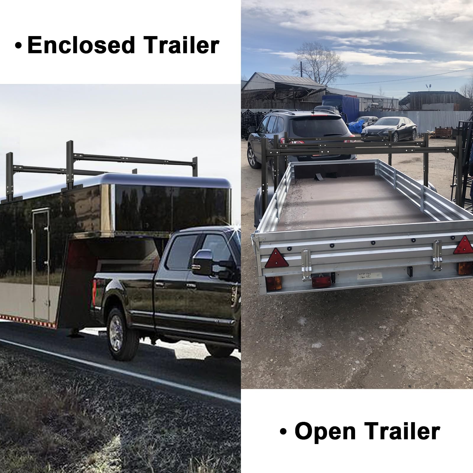 CIRONBOW Adjustable Aluminum Trailer Ladder Rack - 5.7FT-7.7FT, 800LB Capacity, Black, Includes 2 Straps for Open & Enclosed Trailers